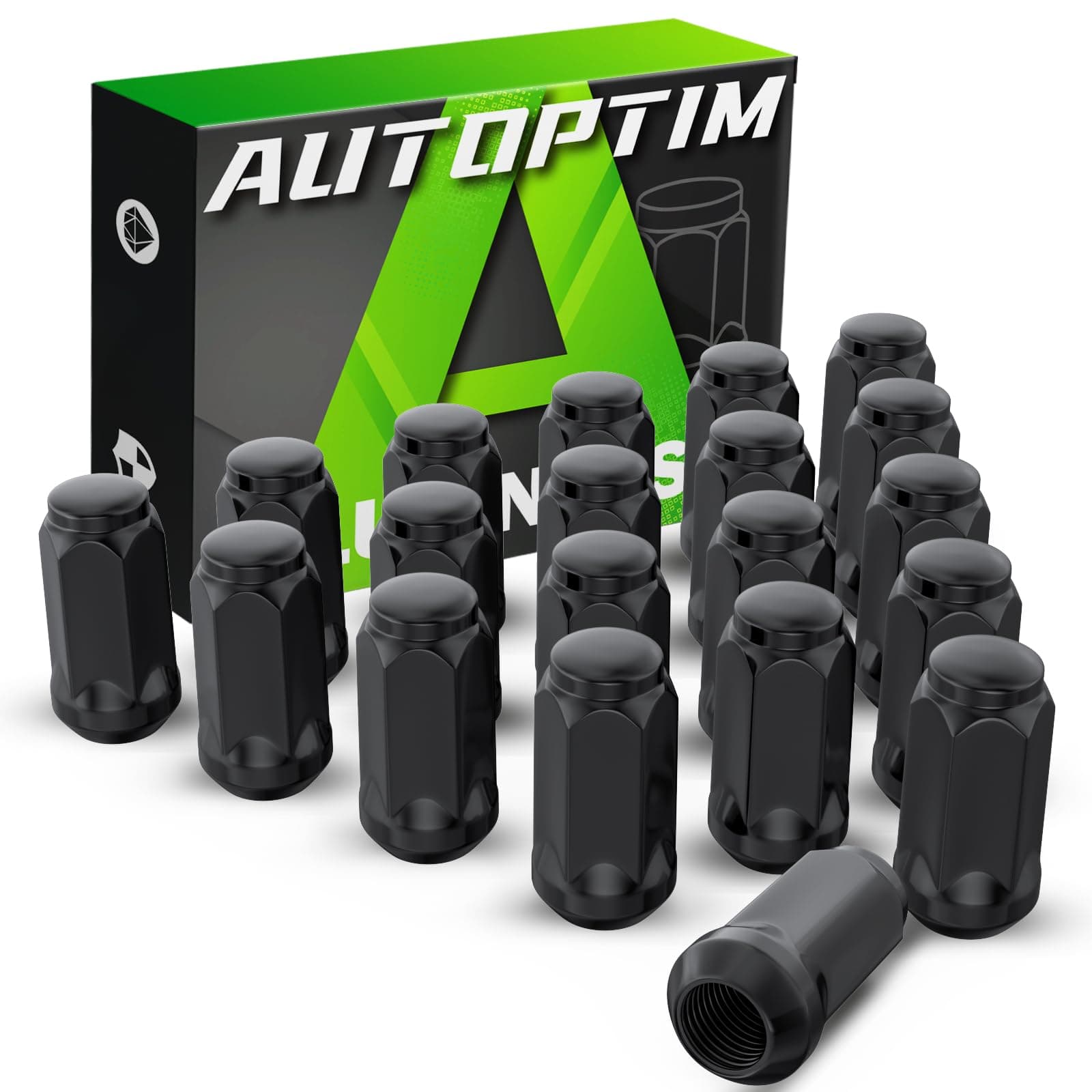 1/2-20 Lug Nuts - Replacement for Ford Explorer Jeep Grand Cherokee Wrangler Liberty Commander Lincoln MKX and More Black 20PCS Aftermarket Wheel One Piece Closed End Long Nut