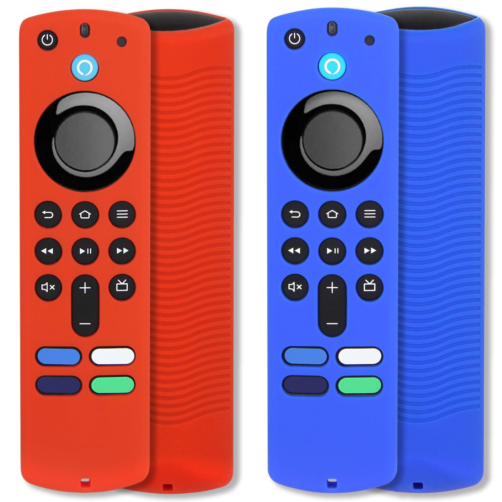 [2 Pack] Pinowu Fire Remote Cover Compatible with TV Stick (3rd Gen) Voice Remote, Anti Slip Silicone Protective Case Cover with Lanyard for Firetv Stick (2021) (Red & Blue)