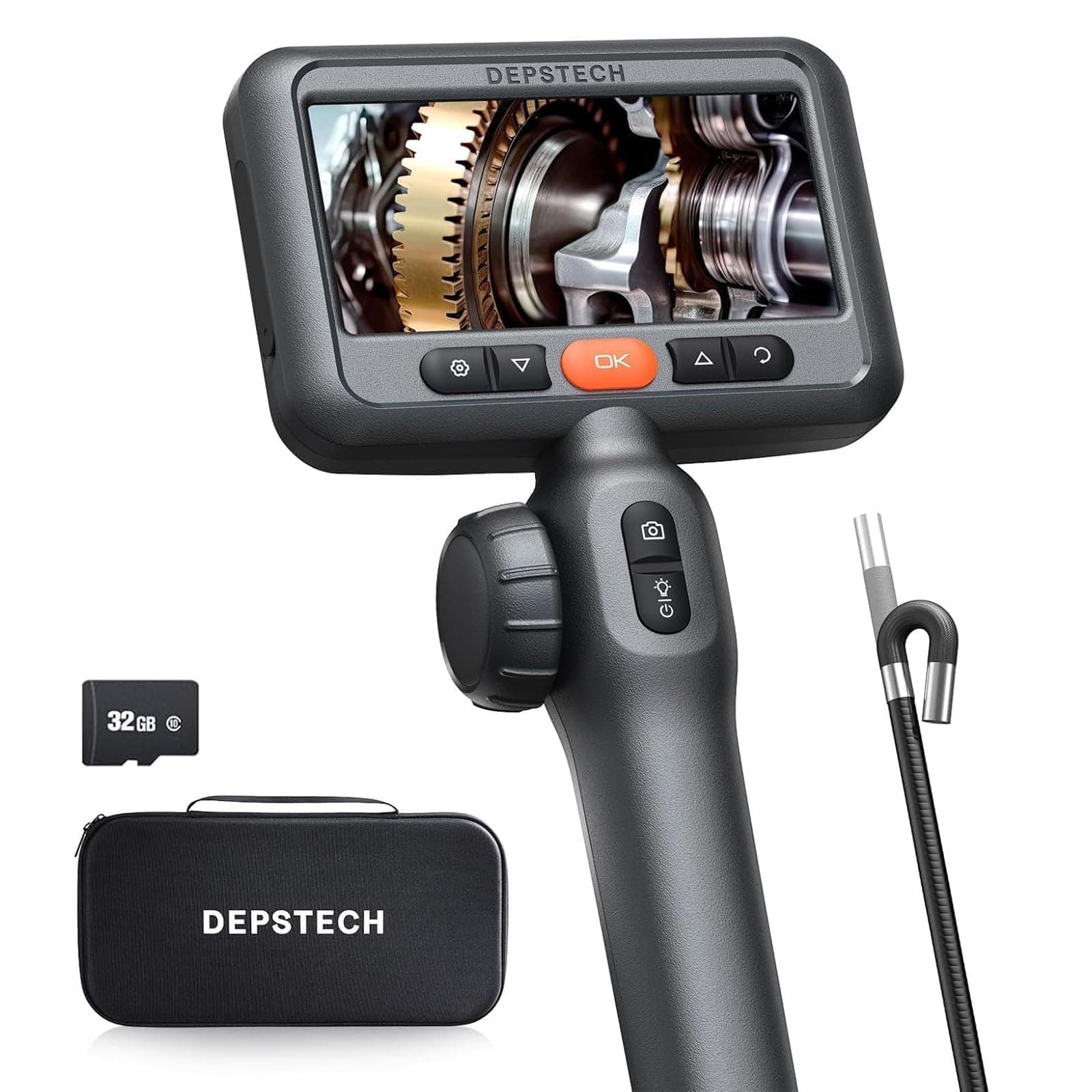 DEPSTECH Fiber Scope, Advanced Movable, 2025 Model, 6.2 mm Ultra Fine Scope Camera, 210° Bi-Directional Rotation, 1080P, 4.5-inch IPS Monitor, IP67 Waterproof, Industrial Endoscope Camera, LED Light,