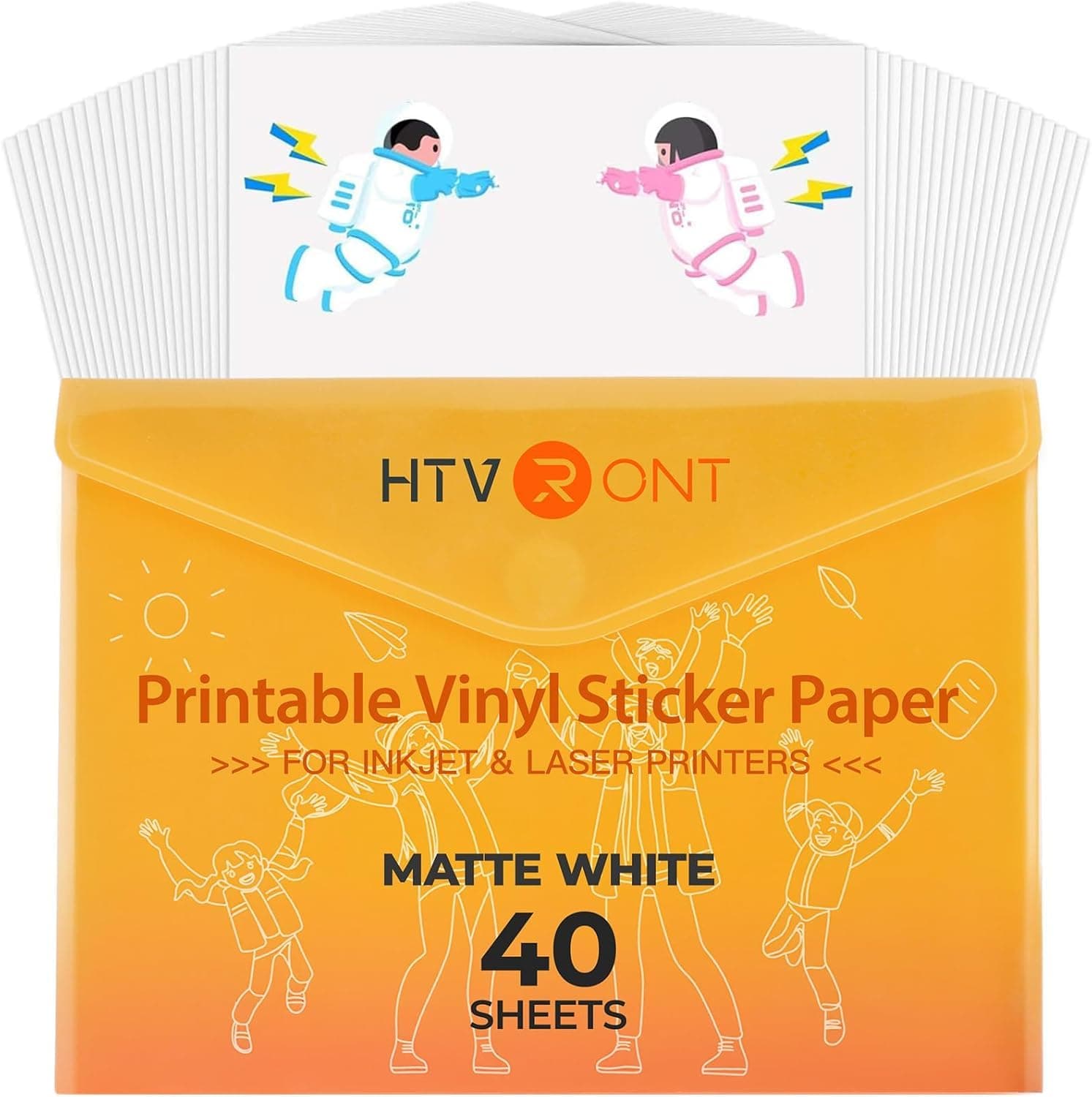 HTVRONT Printable Vinyl for Inkjet Printer & Laser Printer, 40 Pcs Matte Sticker Paper for Printers, Waterproof & Dry Quickly Printable Vinyl Sticker Paper for HP, Epson and Other Printers - 8.5"x11"