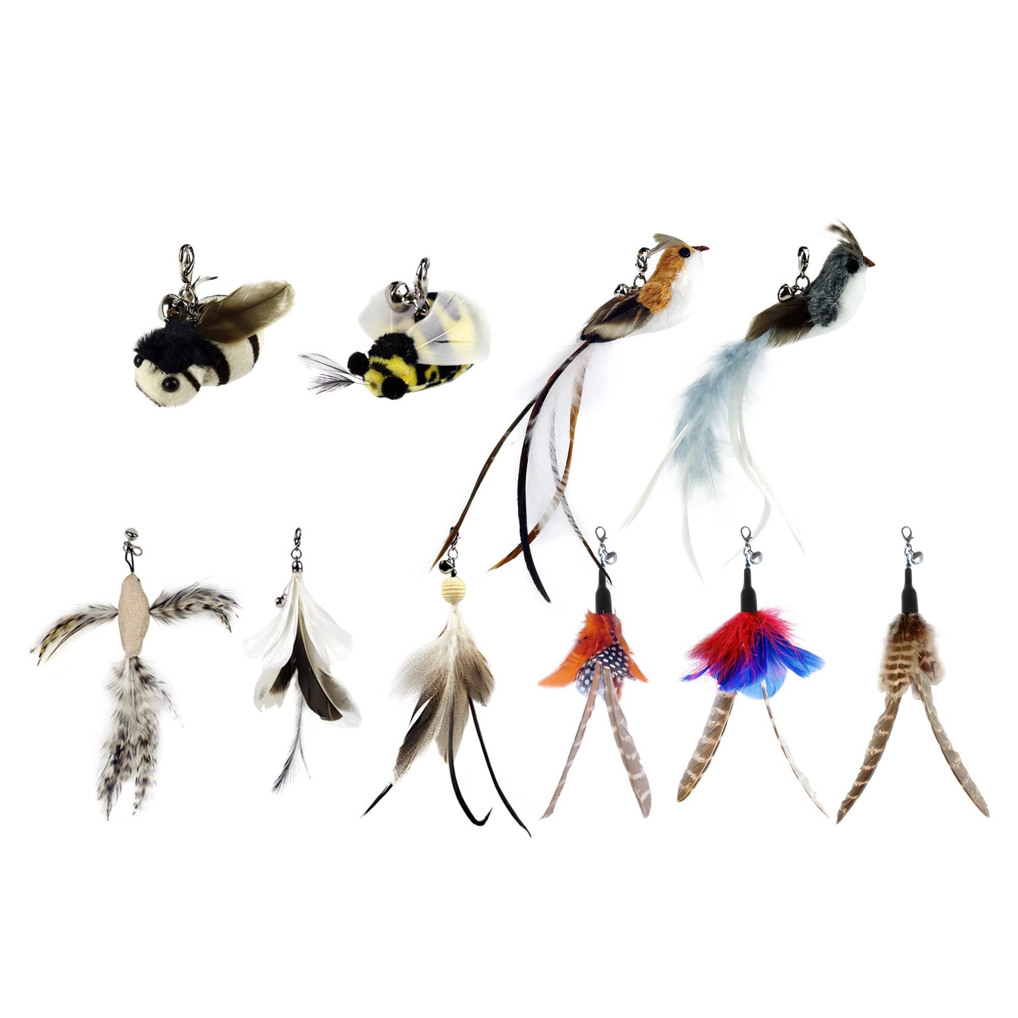 TTcat Cat Feather Toy Replacement Wand Refills, 10 Pcs Simulation Insects Bird Feathers