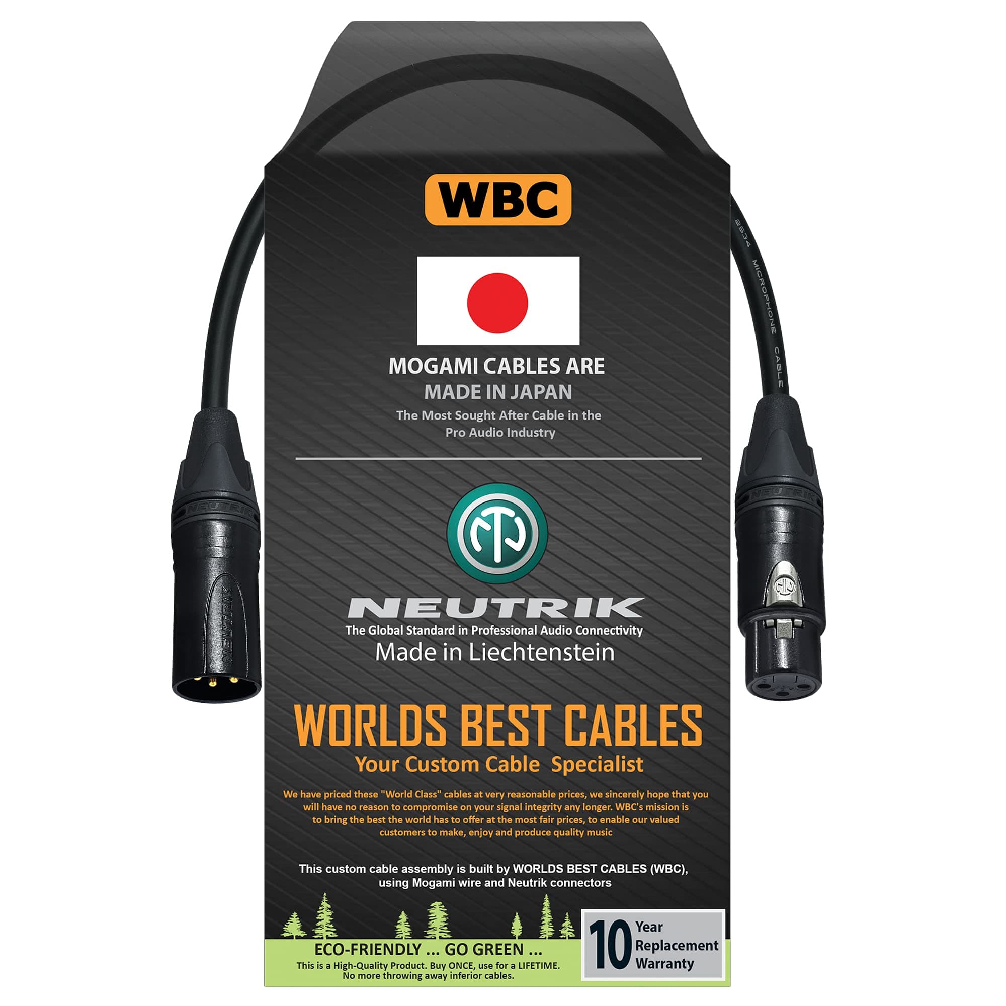 WORLDS BEST CABLES0.5 Meter – Quad Balanced Microphone Cable CUSTOM MADE using Mogami 2534 wire and Neutrik NC3MXX-B Male & NC3FXX-B Female XLR Plugs.