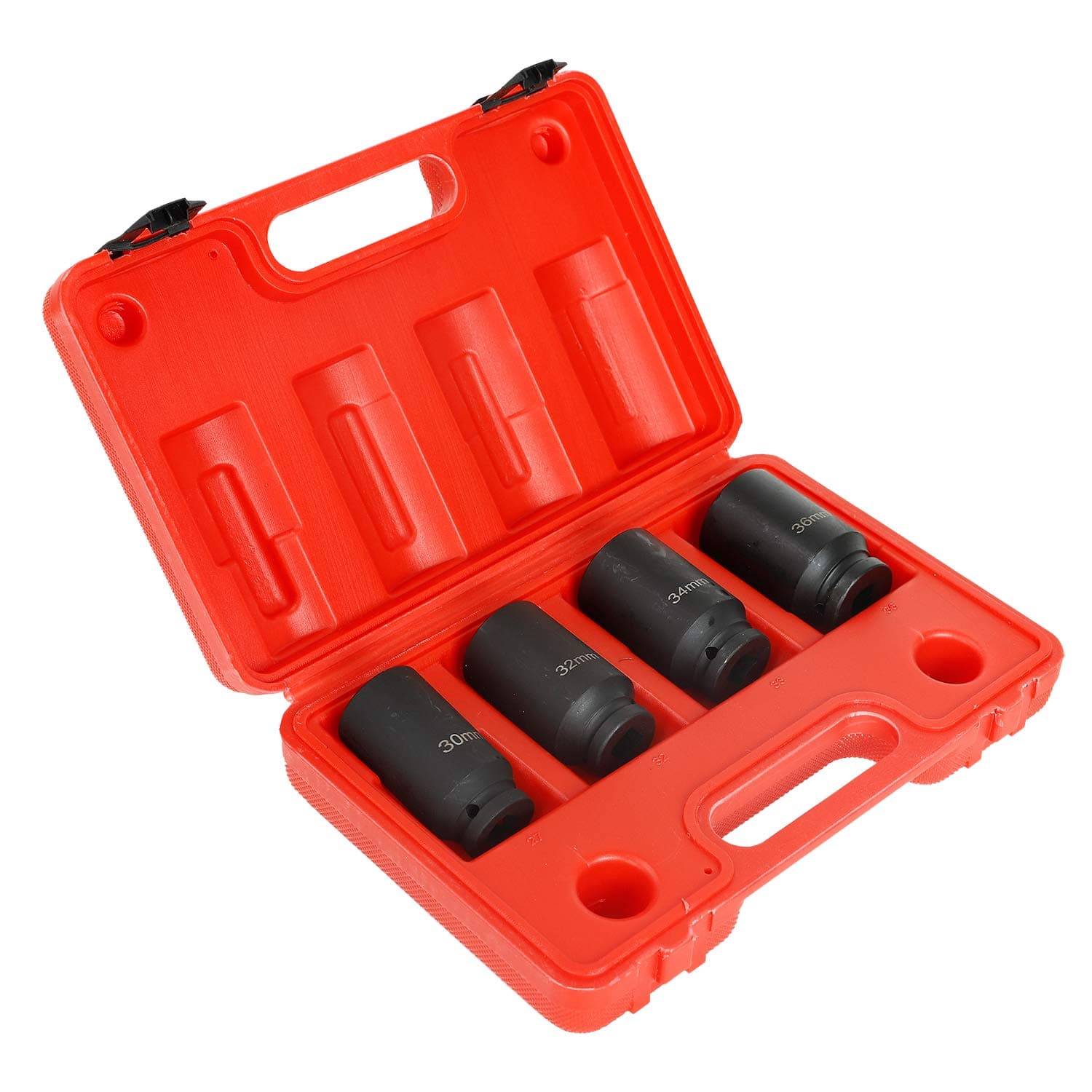 TYFYBImpact Socket Set,1/2 inch Drive Spindle Axle Nut Socket Set 4PC 12 Point Metric 30mm 32mm 34mm 36mm,Heavy Duty Impact Socket Set with Portable Case