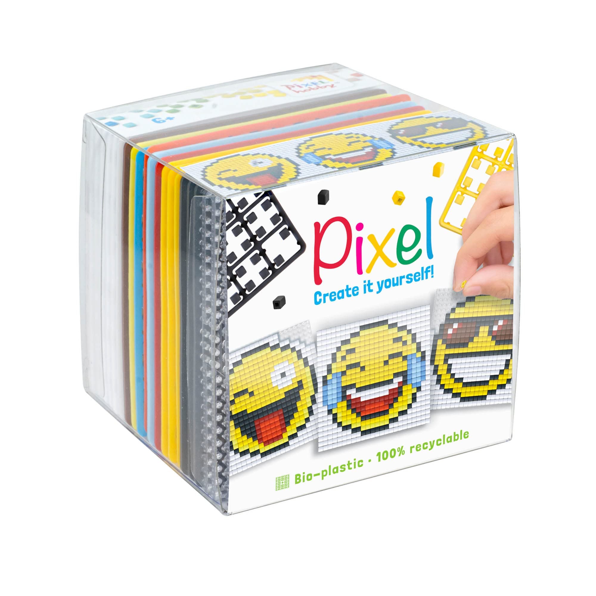 Pixel P29025 Smiley Craft Set, Plug-in System as Creative Hobby for Children from 6 Years, Cube Box with Motif Templates and Pixel Squares
