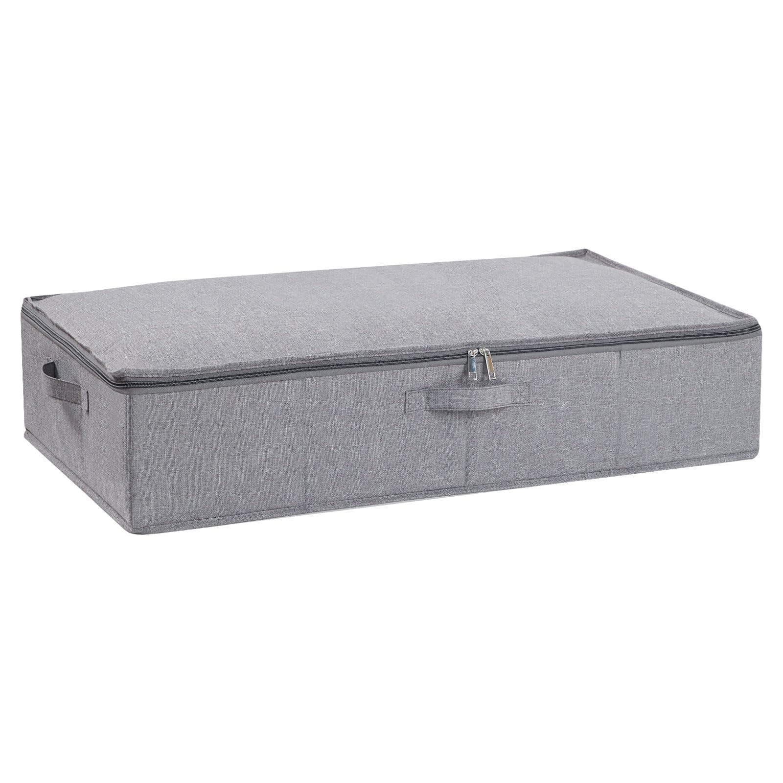 Under Bed Storage Box with Lid, 60×30×15 cm Foldable Wardrobe Organiser with Reinforced Handles for Blanket, Sheets, Clothing, Shoes, Grey, 1-Pack