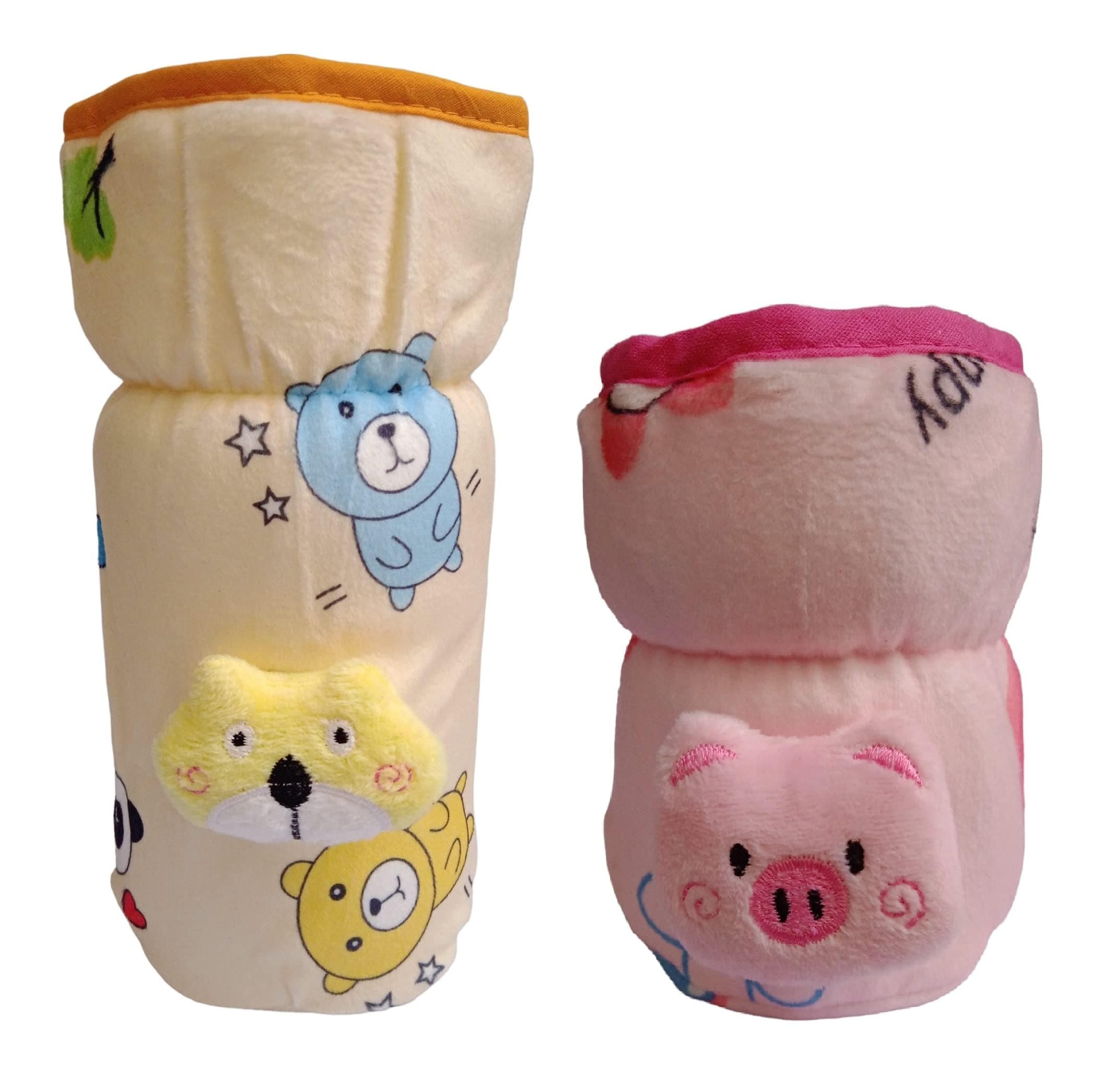 Bottle Covers for Philips Avent/Broad Neck Soft Plush Stretchable Baby Feeding Bottle Tote Bag Cover with Strap (125ml, 120 ml and 140ml & 250, 260, 330 ml Feeders- Pink/Yellow)