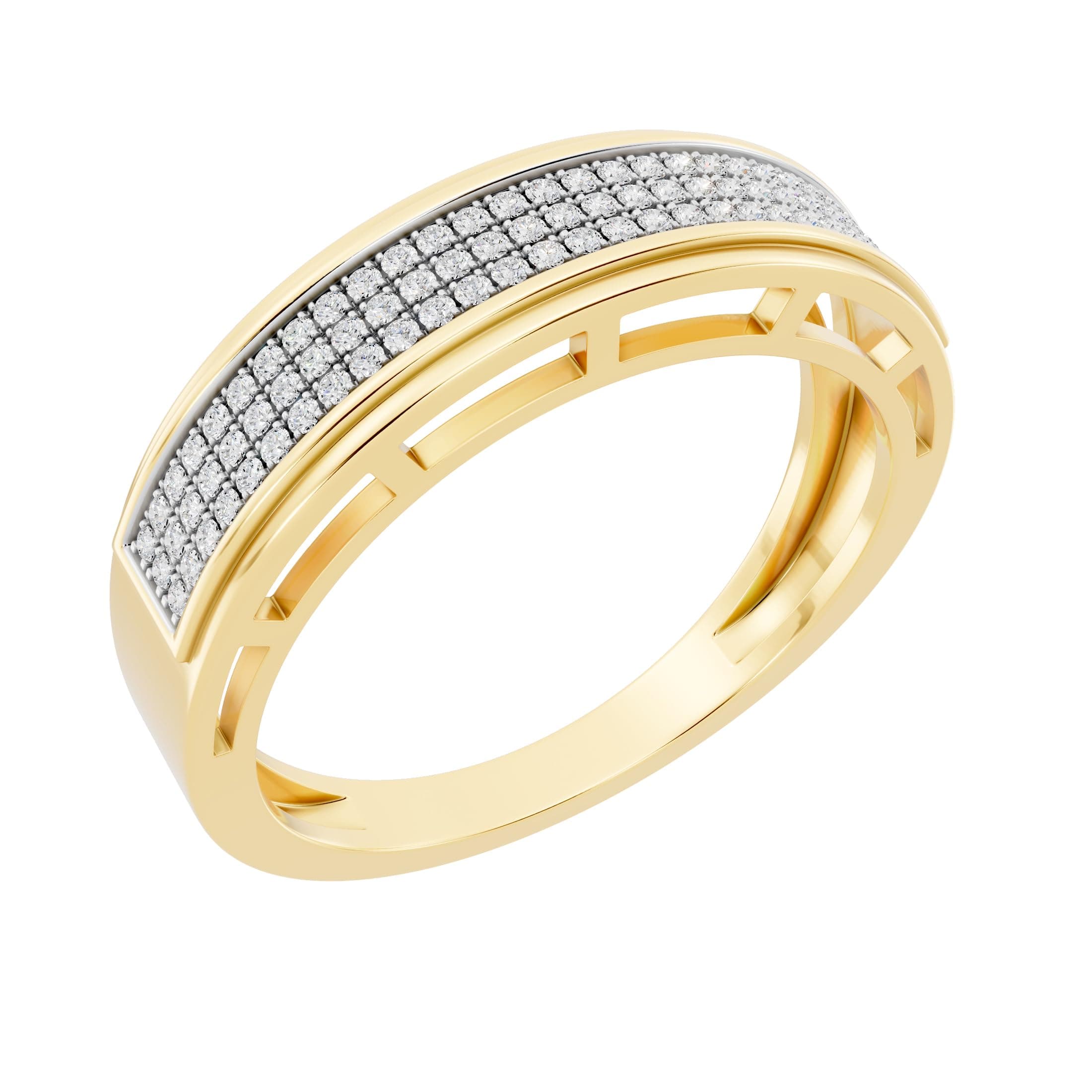 0.25 Ctw Round White Natural Diamond Three Row Micro-Pave Men's Wedding Band in 10K Real Solid Gold
