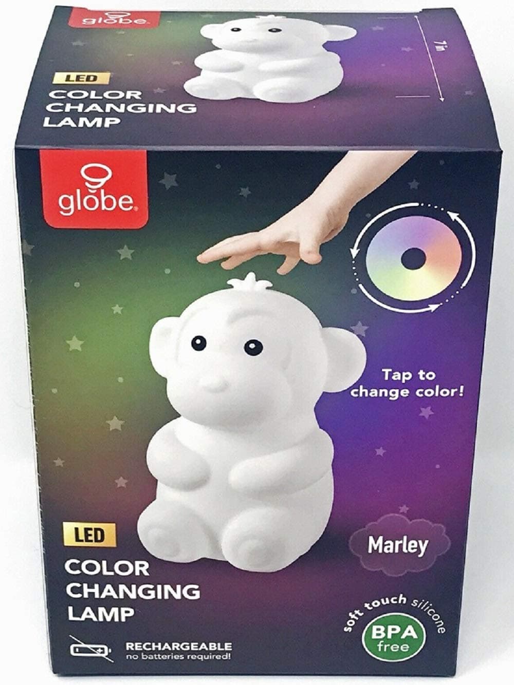 Globe Electric Marley Monkey Multicolor Changing Integrated LED Rechargeable Silicone Night Light Lamp, White