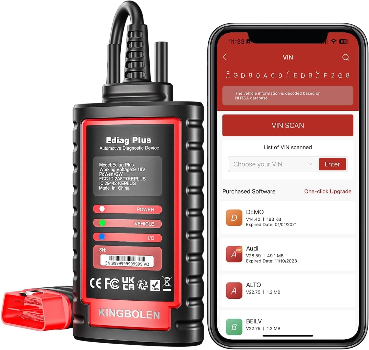 KINGBOLEN Ediag Plus Bluetooth Scanner, All System Bidirectional Test OBD2 Diagnostic Scanner for iOS & Android with CANFD Protocol, Auto VIN, 15+ Rest, 1 Year Without fee Update