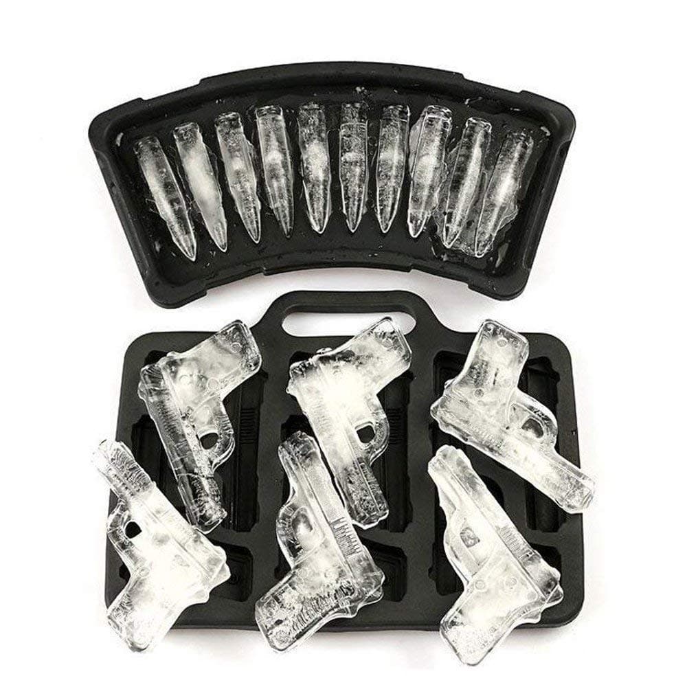 2-Pack Handgun and Bullet Ice Cube Trays Set - Cool TPR Pistol and AK47 Bullet Maker Molds for Whiskey Cocktails Ice Cubes, Chocolates, Jello Shots