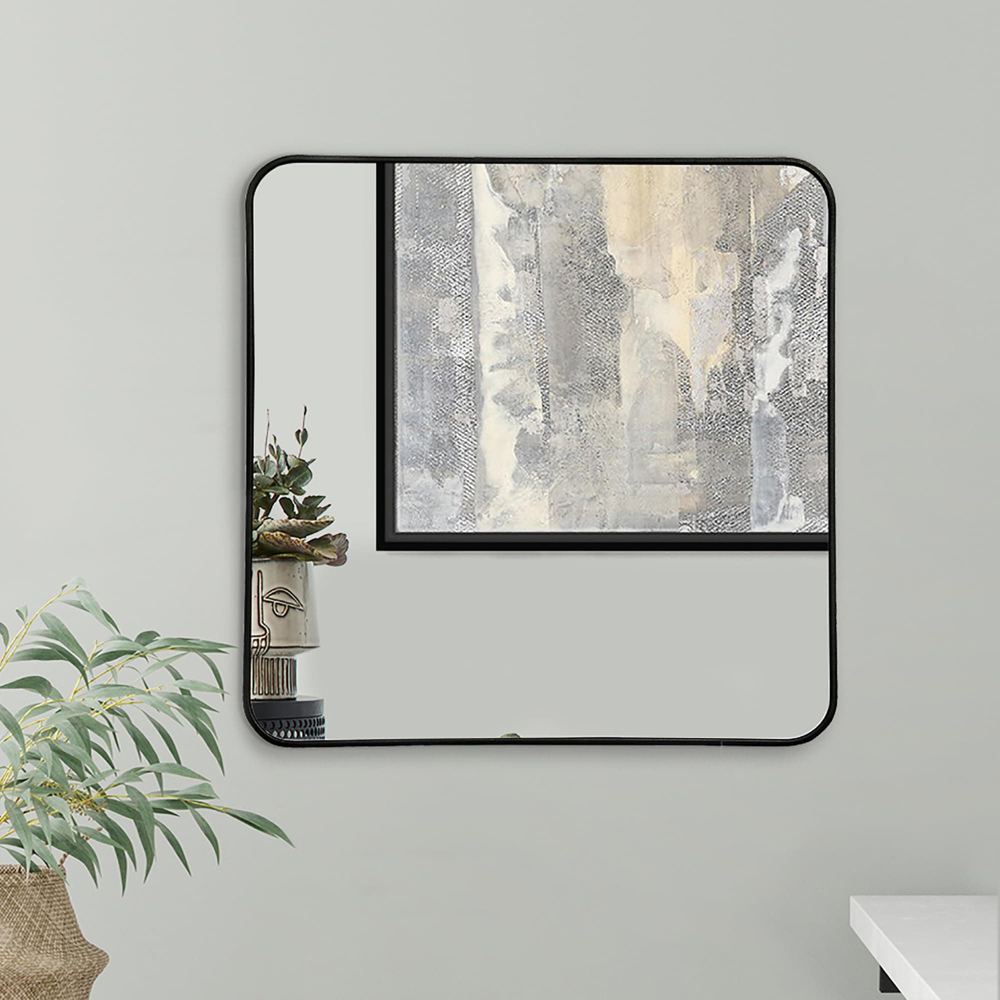 Americanflat 24" Square Black Frame Mirror with Rounded Corners - Modern Wall Mirror for Bathroom, Bedroom, and Living Room - Hanging Square Mirror for Wall Decor - Framed Mirror with Built-in Hanger