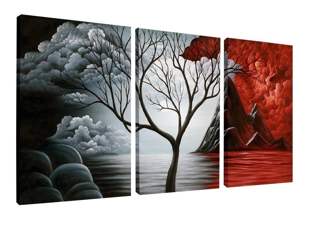 Extra Large The Cloud Tree Modern Gallery Wrapped Giclee Canvas Print Artwork Abstract Landscape 3 panels Pictures on Canvas Wall Art Ready to Hang for Living Room Kitchen Home Decor XL