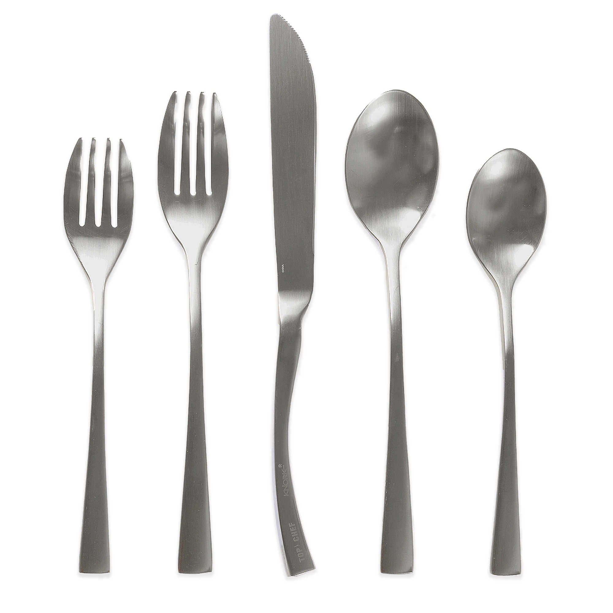 Curve Collection Flatware Set, 20 Piece (Service for 4), Matte Silver