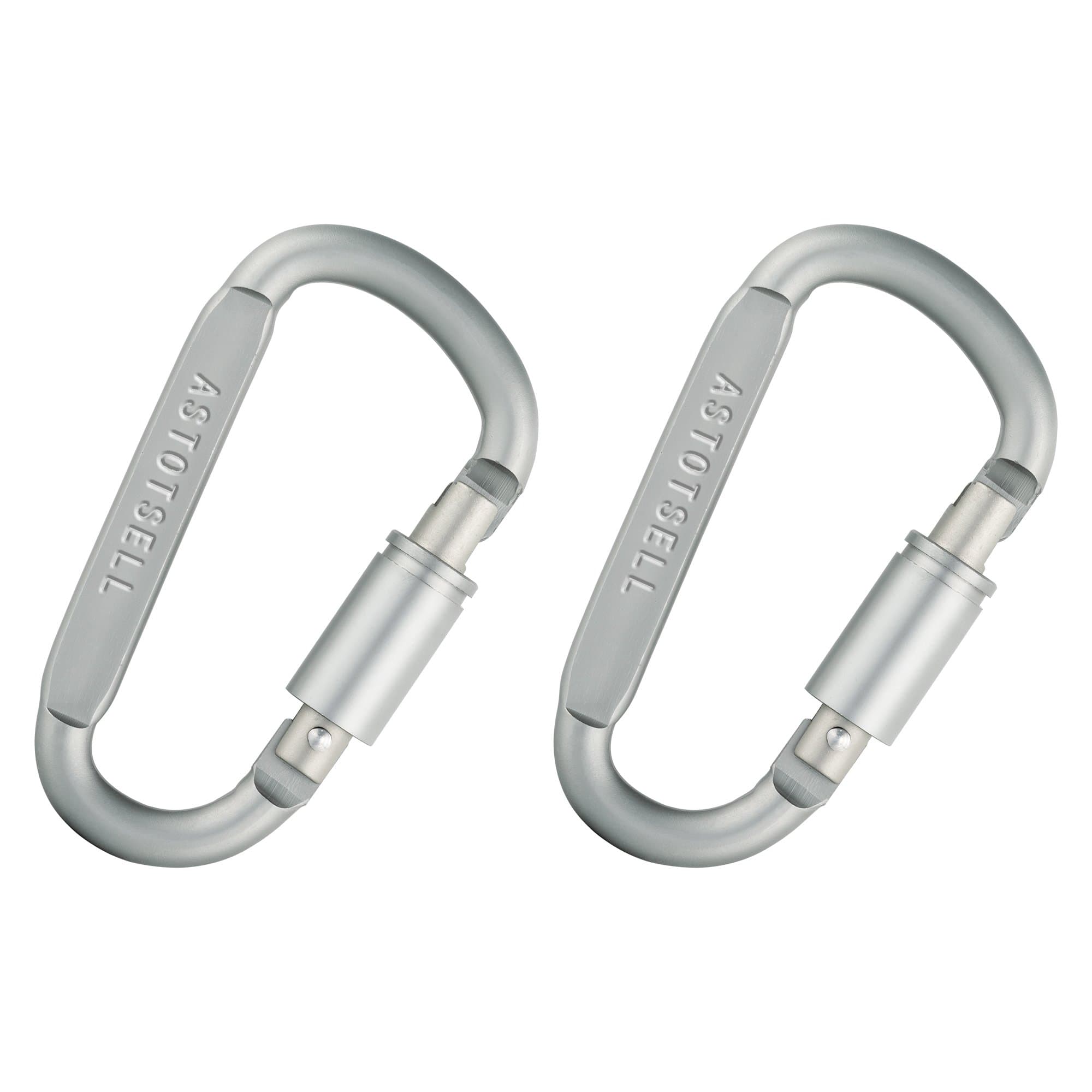 ASTOTSELL D-Ring Locking Carabiner, 2-Pack Strong and Light Large Aluminum Carabiners Clip Set for Outdoor Camping Screw Gate Lock Hooks (Pack of 2)