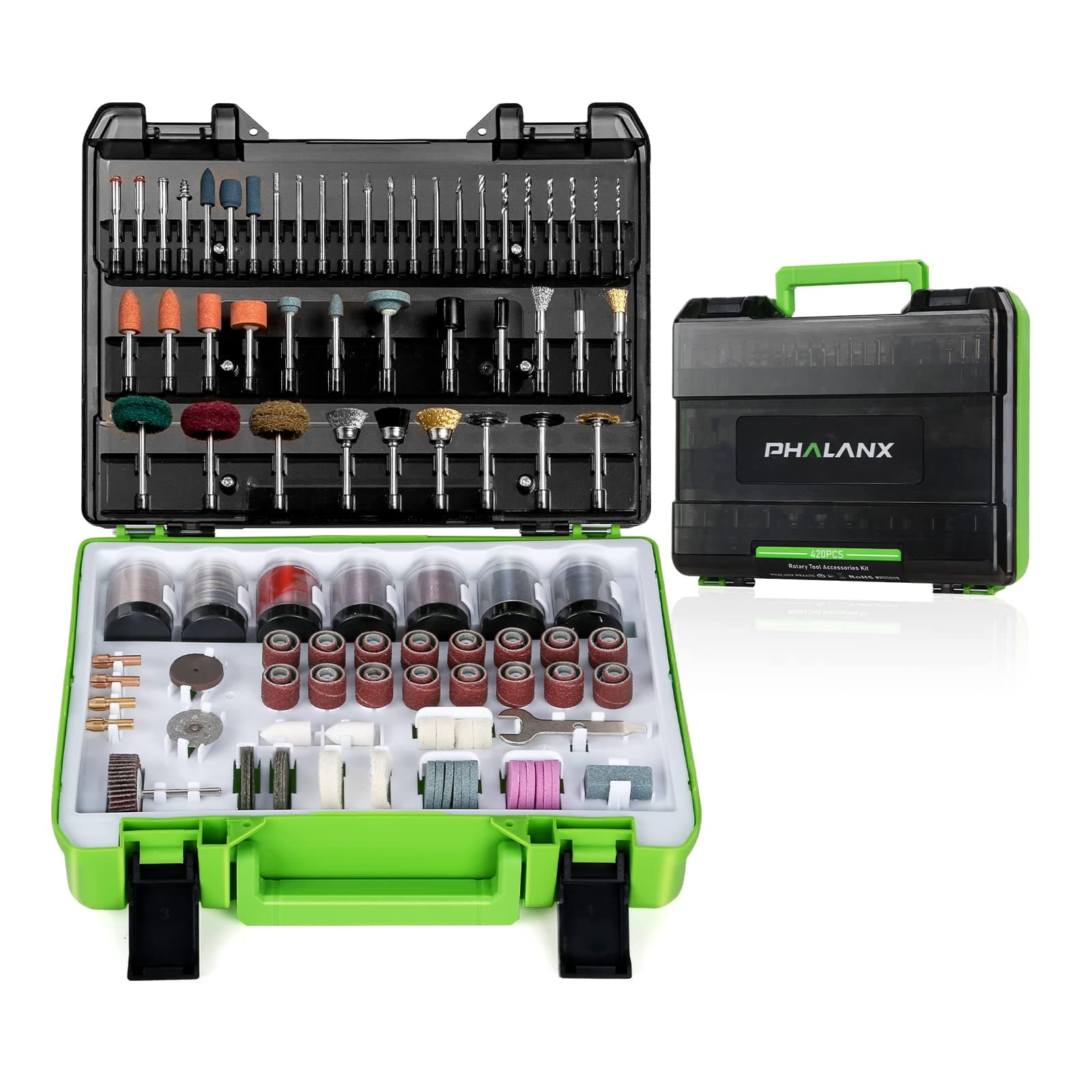 PHALANX Rotary Tool Accessory Kit, Multifunctional 420 Pcs Accessories, 1/8"(3.2mm) Diameter Shanks, Universal Fitment All Rotary Tool for Easy Cutting, Sanding, Grinding, Engraving,Polishing -PRA420