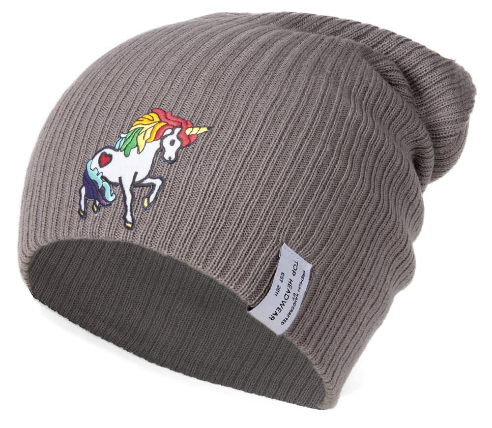 Rainbow Unicorn Long Rib Beanie
