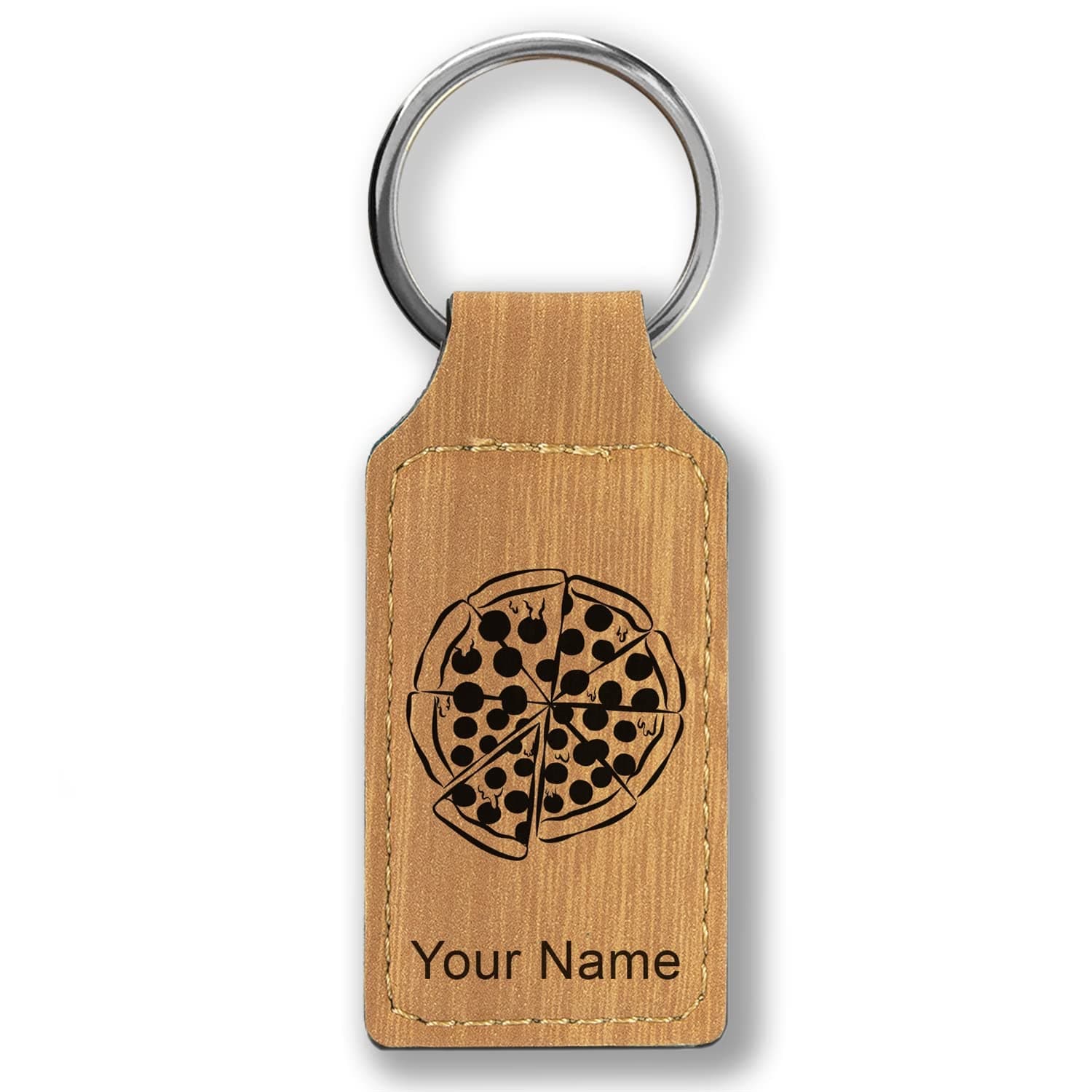 LaserGram Rectangle Keychain, Pizza, Personalized Engraving Included