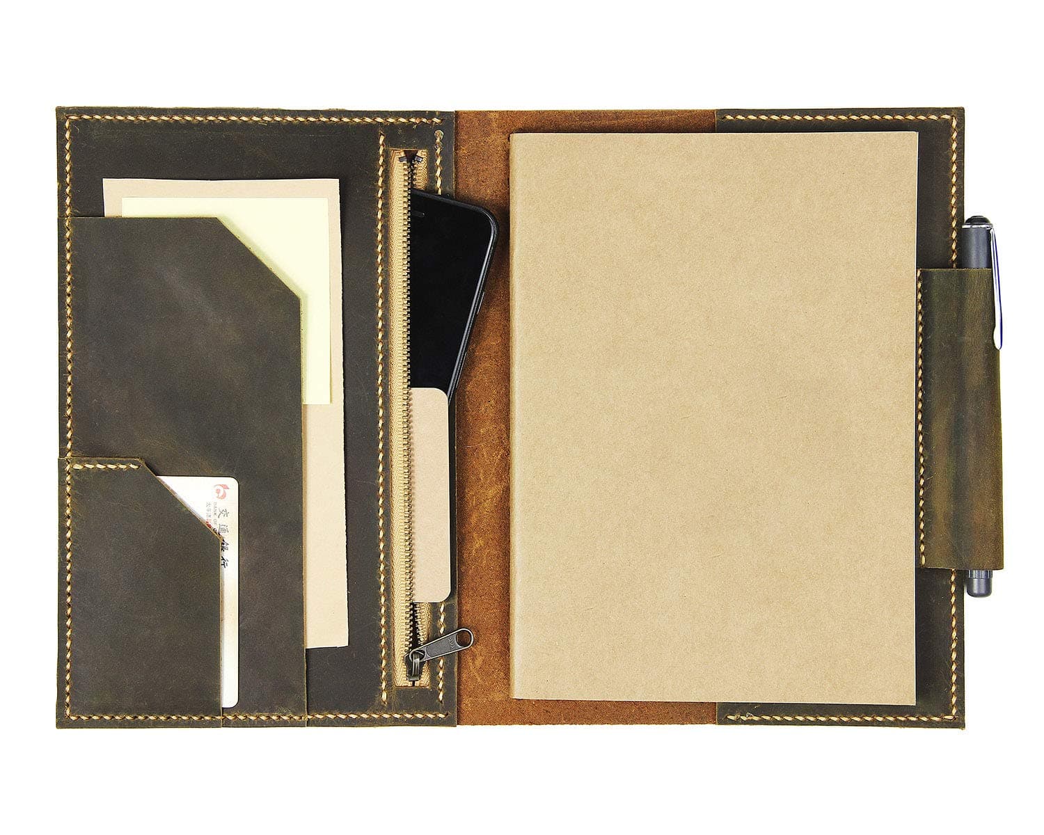 Personalized Handcrafted Distressed Leather Journal Notebook Cover, with A5 Refillable Notebook/Passport Holder/Card Holder, Travel Portfolio Organizer for Men Women (Non-Custom)