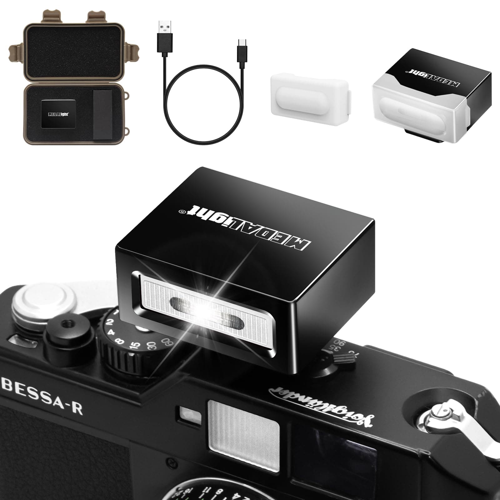 Upgrade Aluminum F1 Mini Camera Flash with Diffuser for Ricoh GR3/GR3X/Fuji/Sony ZV1/Nikon/Canon/Olympus/Digital Film Cameras,Portable hot Shoe Speedlite for DSLR Camera(Black).