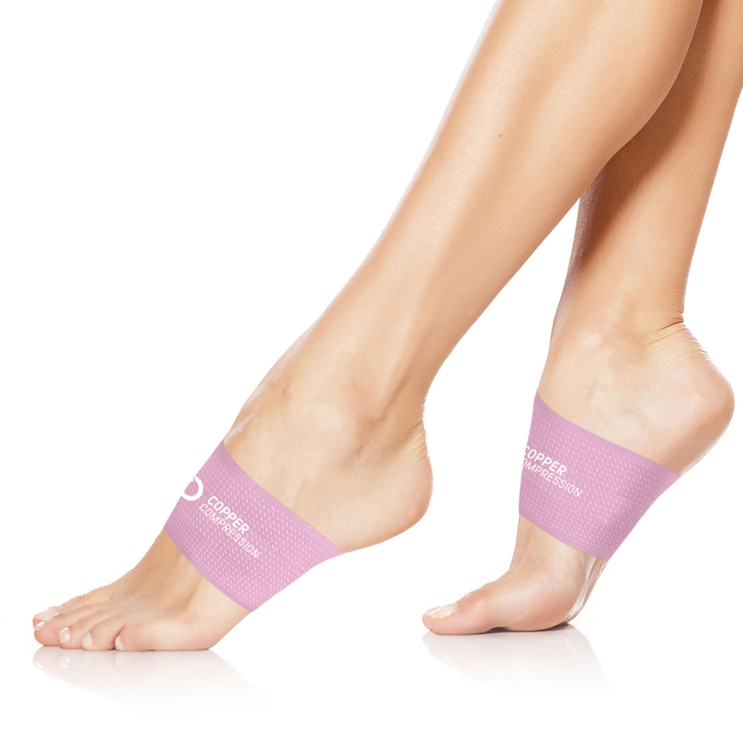 Copper Compression Arch Support Sleeves. Targeted Compression for Plantar Fasciitis Symptoms, Pain, Flat Feet & High Arches. Breathable Support for Men & Women - Pink