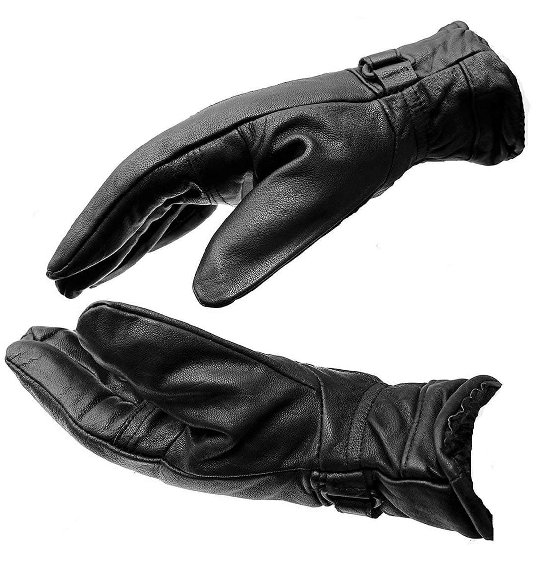 AVBA Men Black Solid Leather Warm Winter Riding Gloves, Protective Cycling Byke Bike Motorcycle Gloves(Black_Large)