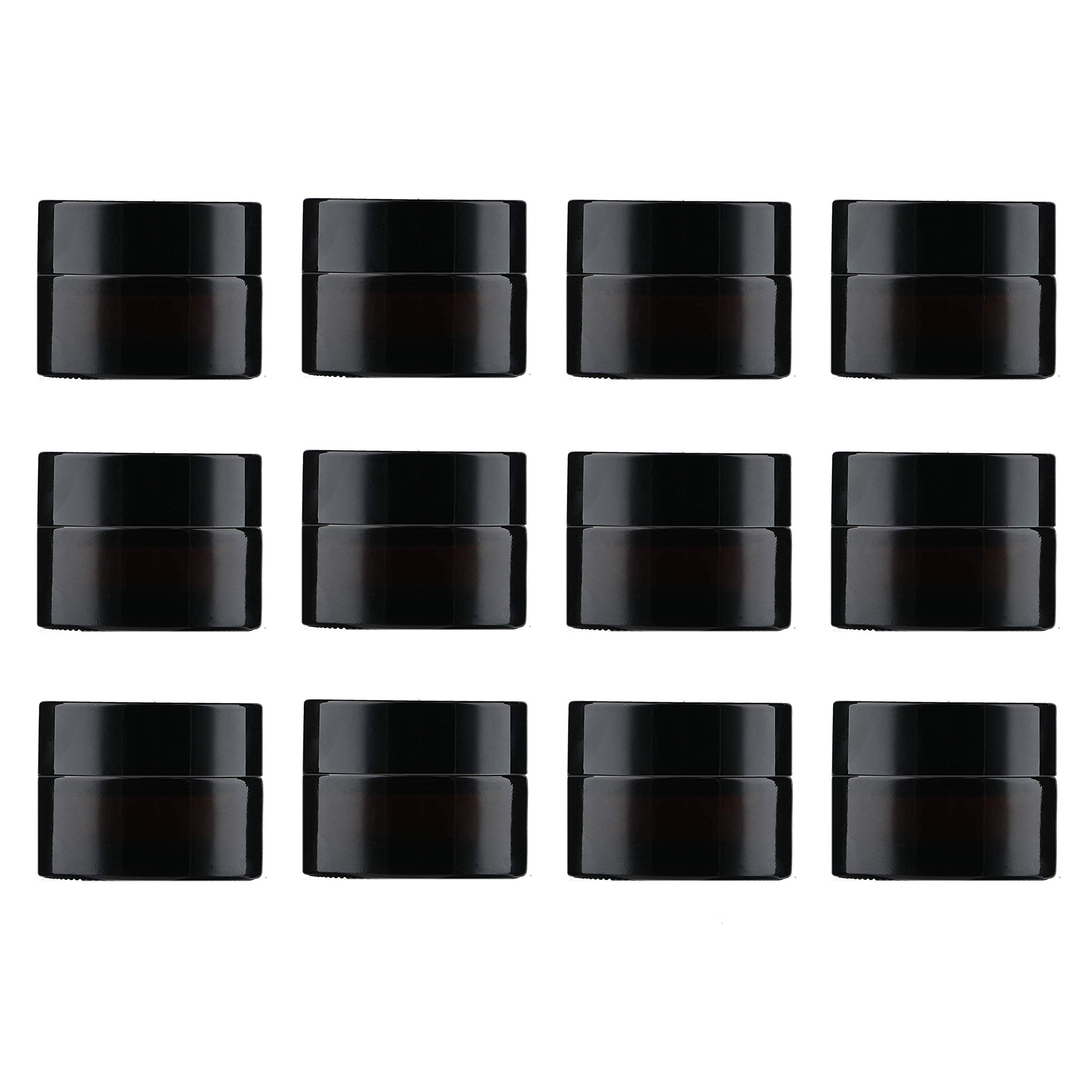 15ml/0.5 oz, 12 Pack Snow Diamond Empty Amber Round Glass Jars, with White Inner Liners and black Lids, High End Glass Containers for Salve Cream, Premium Vials (15ml/0.5 oz, 12 Pack)