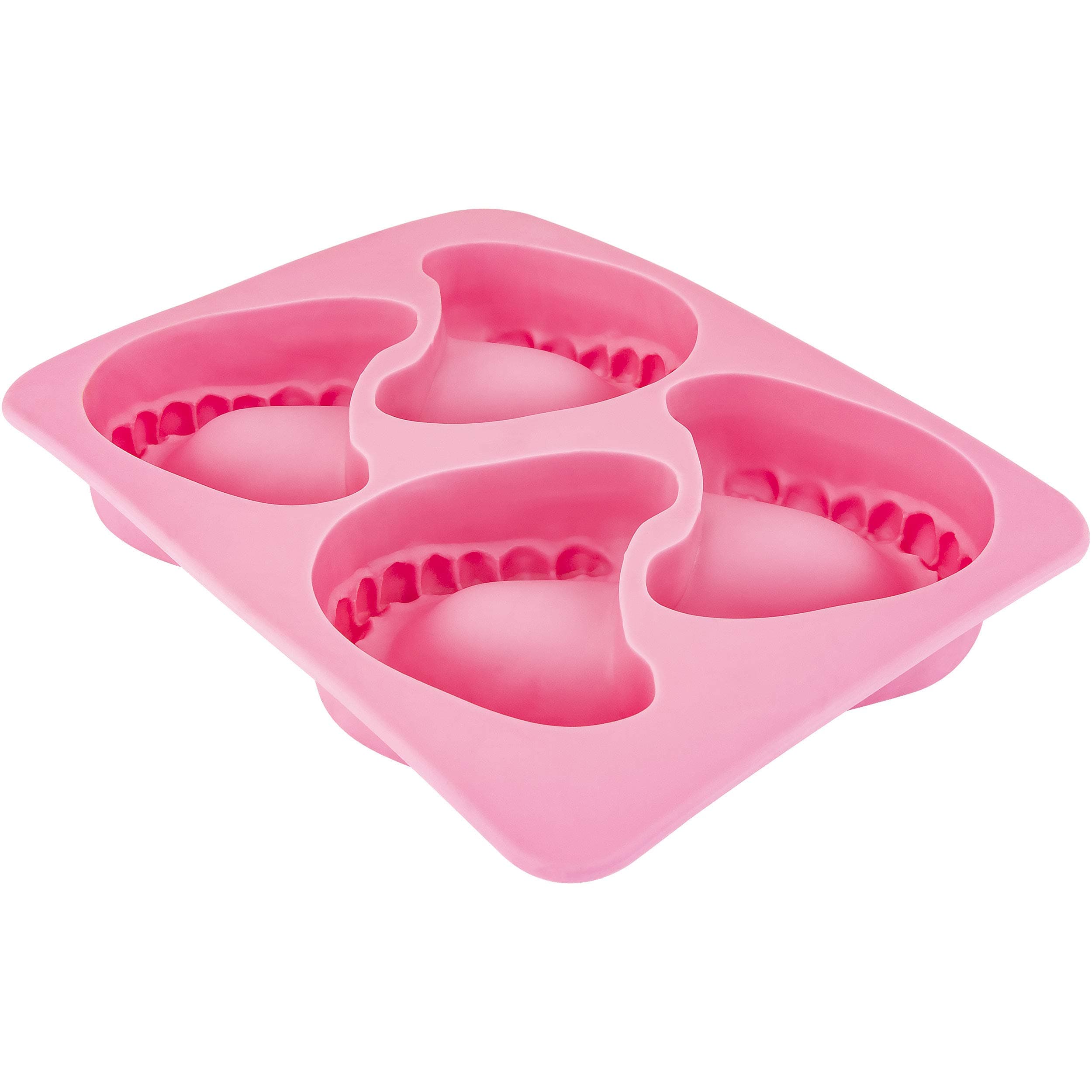 Fairly Odd NoveltiesSmile Teeth Denture Shape 4 Ice Cube Tray Mold Rubber Novelty Gag Gift, Pink