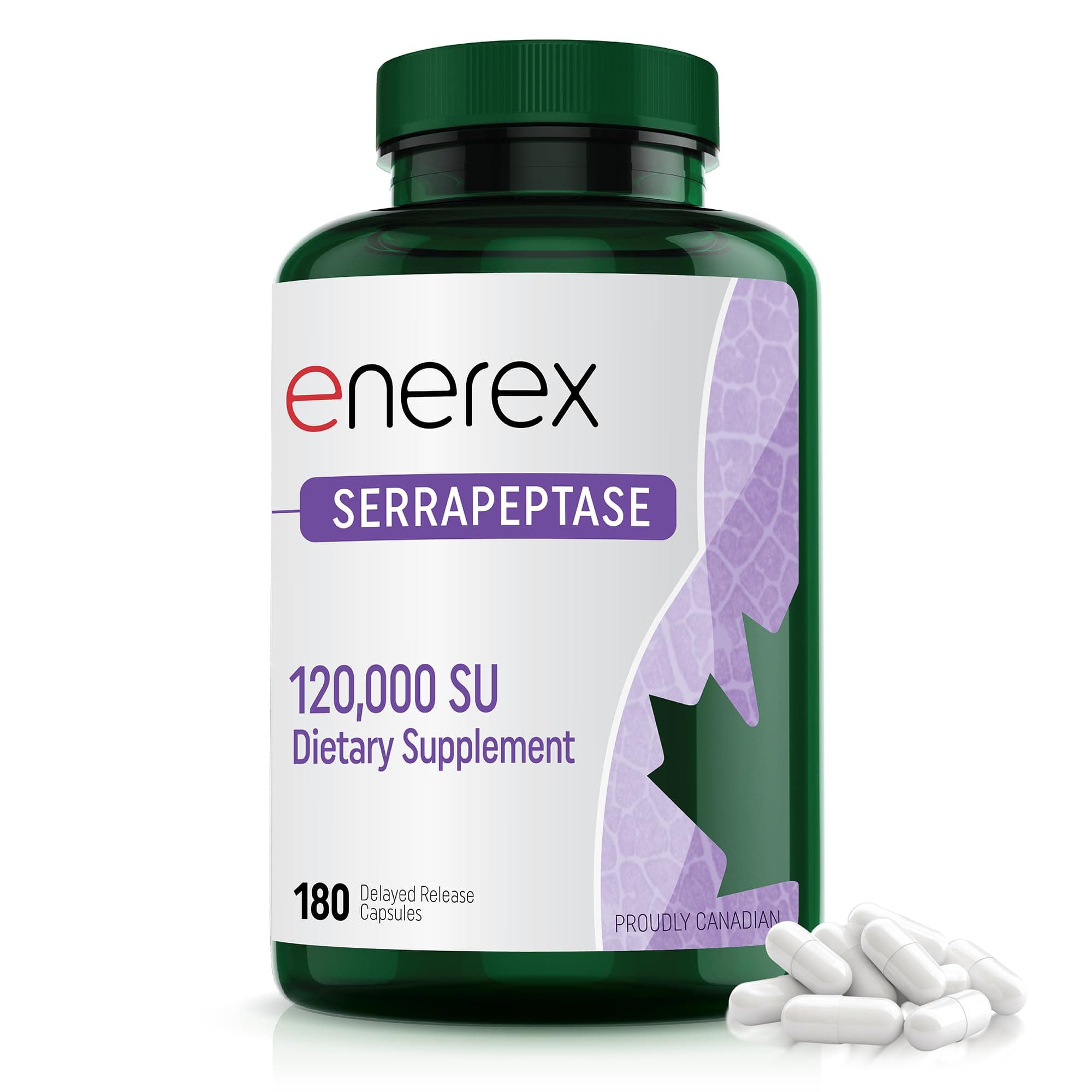 ENEREX High Potency Serrapeptase Supplement 120,000 SPU - 180 Delayed Release Veggie Capsules (6 Month Supply), Non-GMO, Gluten-Free