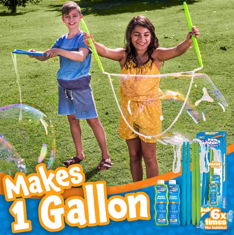 JOYIN 4 Big Bubble Wands Kit: 2 Giant Magic Bubble Wands, 2 Bubble Concentrate Solutions(24 Oz Total), Summer Bubble Party Favors, Yard Games, Outdoor Toys for Kids, Toddlers, Boys, Girls