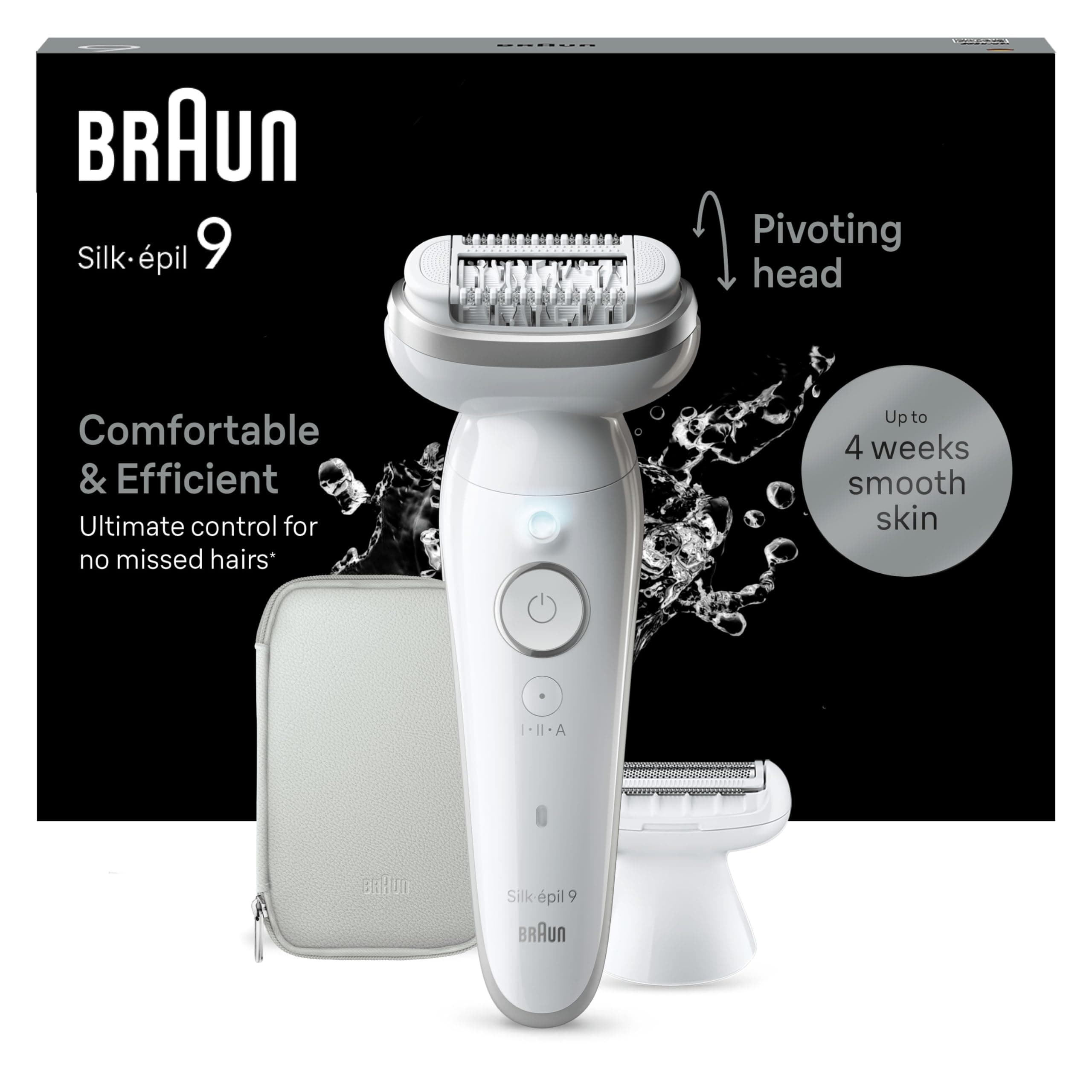 Braun Silk-épil 9 Epilator with Pivoting Head, Braun Epilator for Women, Easy Hair Removal Device, Women's Electric Shavers, Wet & Dry,Lasting Smooth Skin, with Lady Shaver Head & Trimmer Comb
