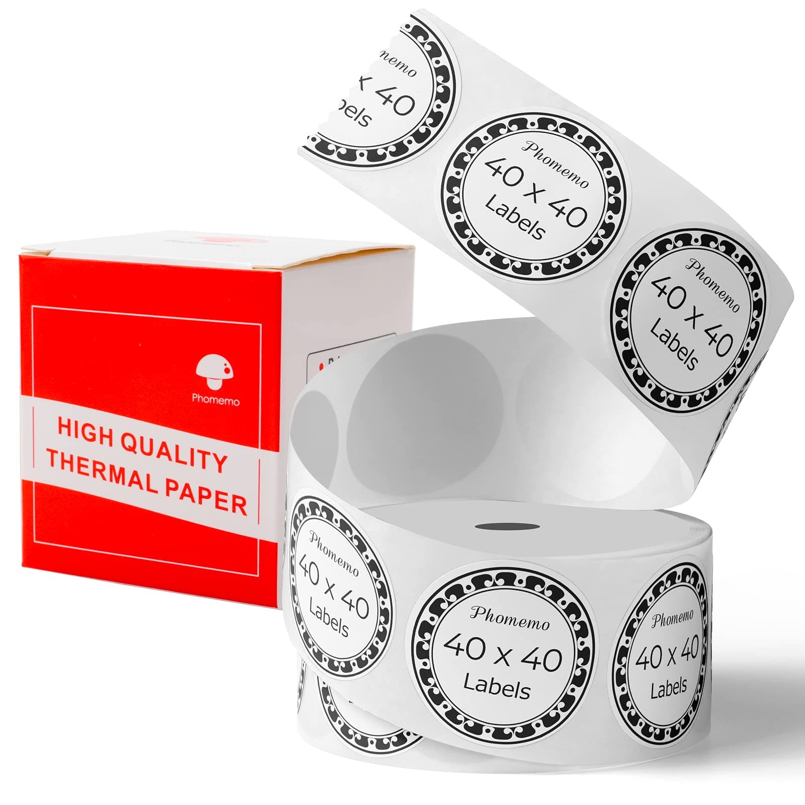 Phomemo M110 Labels Multipurpose Self-Adhesive Round Thermal Label for M110 / M221 / M220 / M150 Label Maker, 1.57"' x 1.57" (40x40 mm), 180 Labels/Roll, Label for Barcode/FNSKU/FBA Labels
