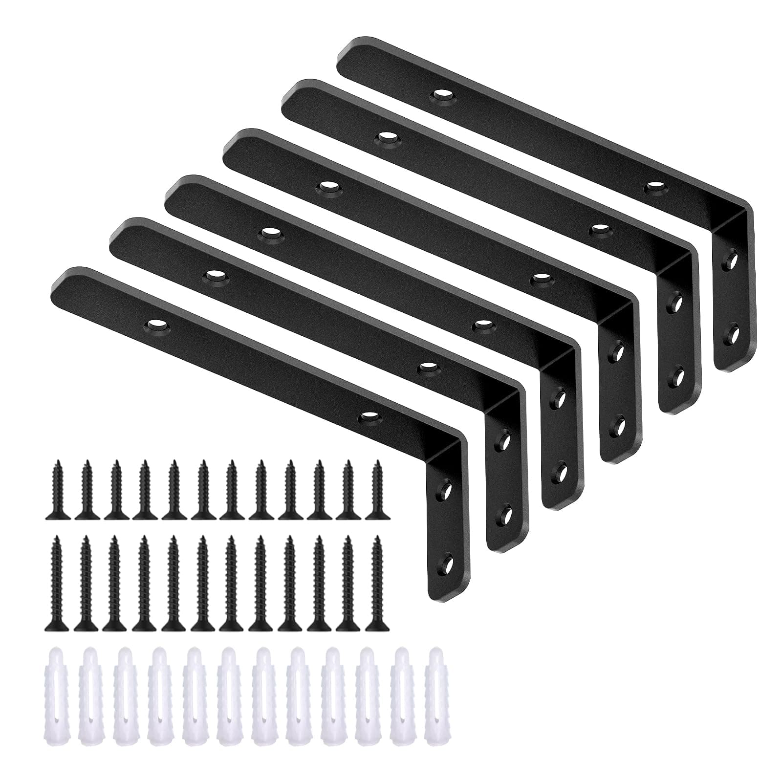 LSK 6PCS L Bracket, 5"×2"(125×50mm) Shelf Support Corner Bracket for Wooden Board, Max Load : 42lb, Black