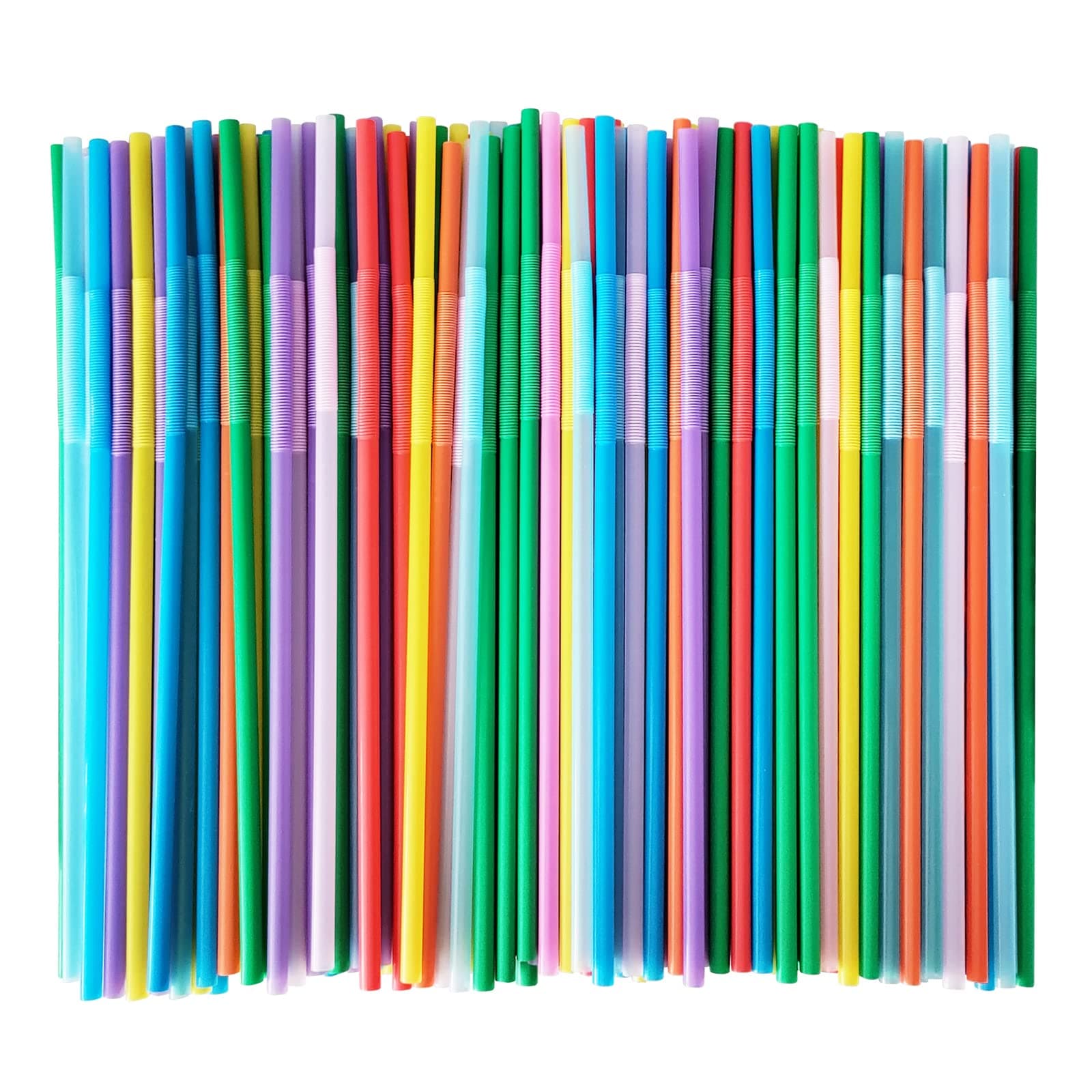 KTOJOY300 Pcs Flexible Colorful Disposable Plastic Bendable Drinking Bendable Straws, 10.4" Long and 0.23'' Diameter
