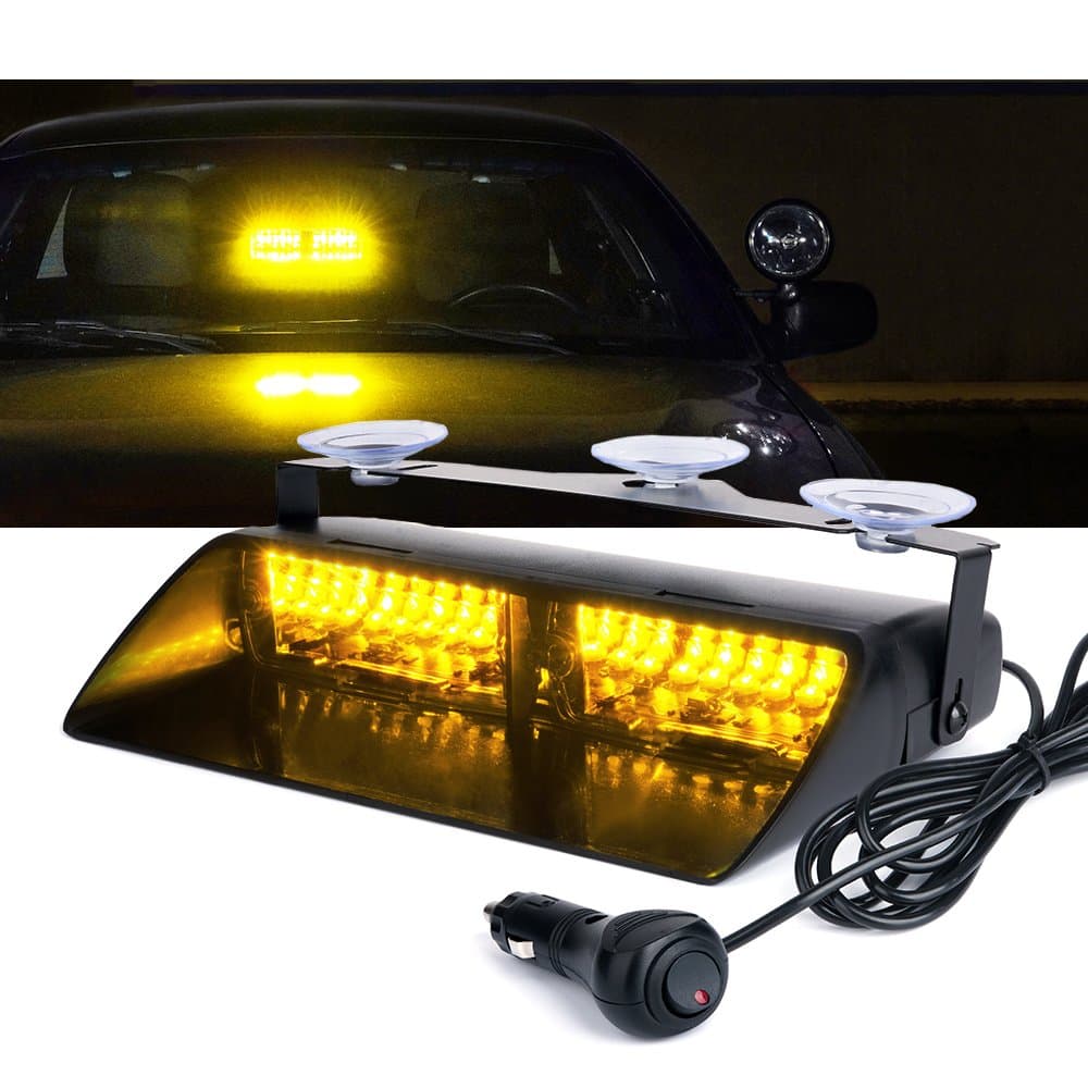 Xprite Amber LED Emergency Dash Strobe Light, Interior Windshield Safety Warning Traffic Lights w/Suction Cups, 12V Windshield Visor Light Bar for Construction Trucks Snow Plows Postal Security Cars