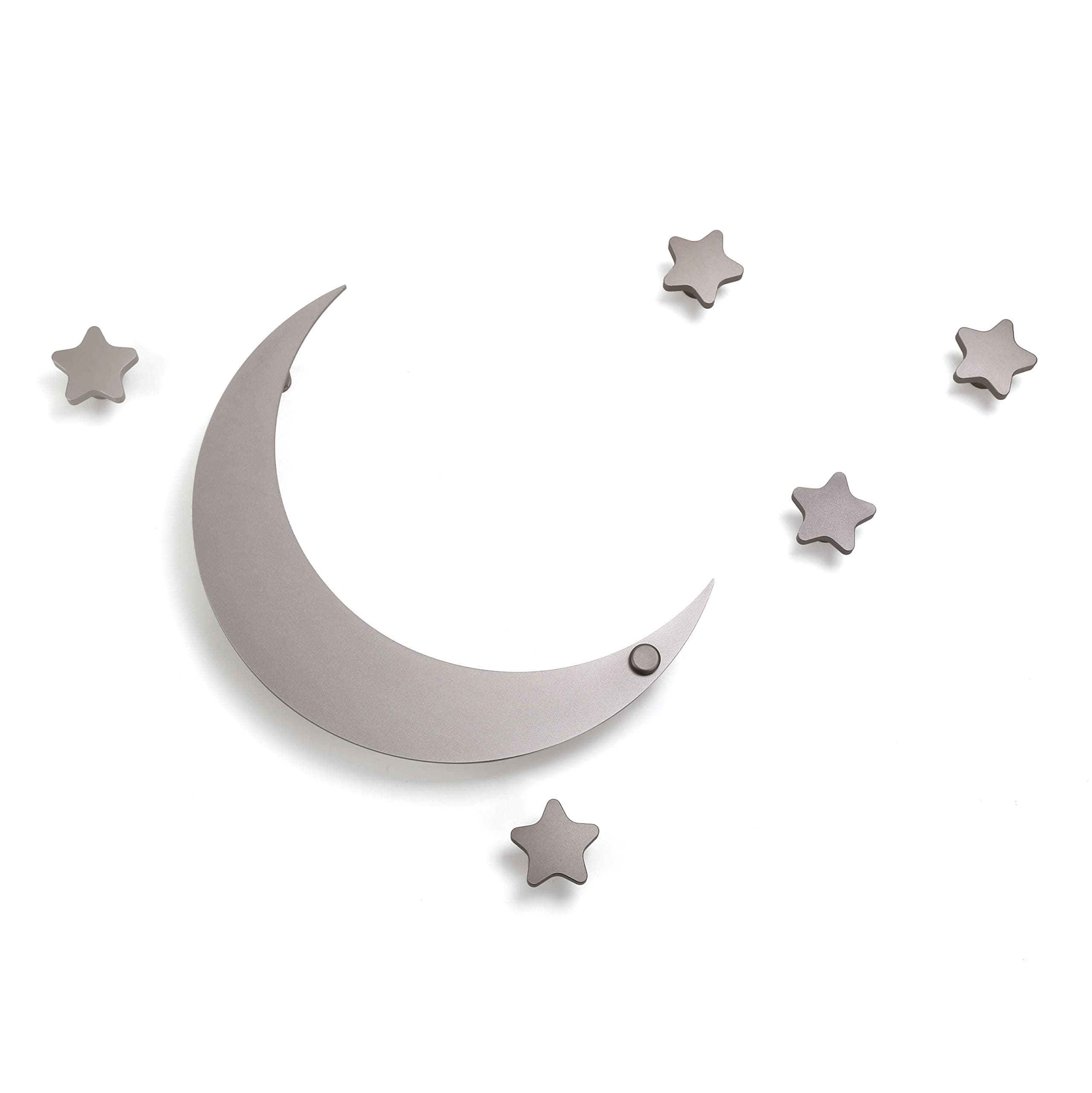 SDH Decorative Coat Hooks Wall Mounted, Wall Decoration, Moon and Stars Theme, Modern, Heavy Duty, Garment Friendly, Pack of 5 Star Hooks and 1 Moon Hook,Silver Color