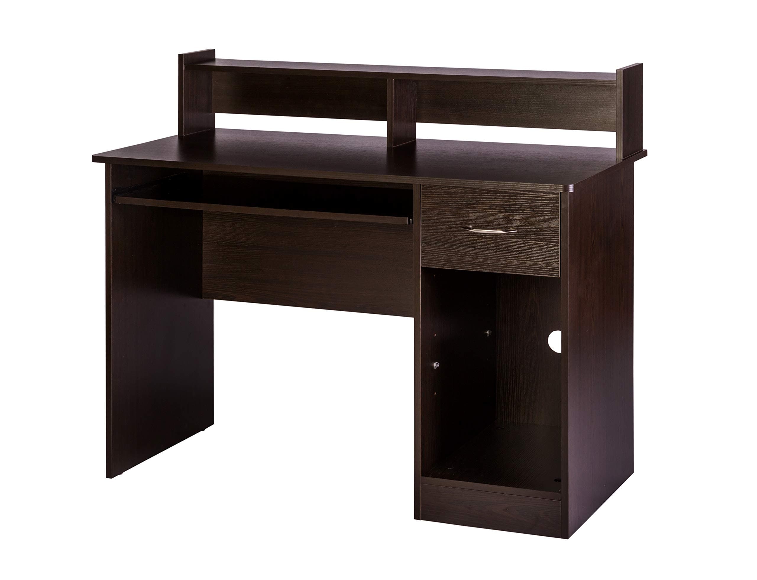 OneSpace Essential Computer Desk, Hutch with Pull-Out Keyboard, Espresso