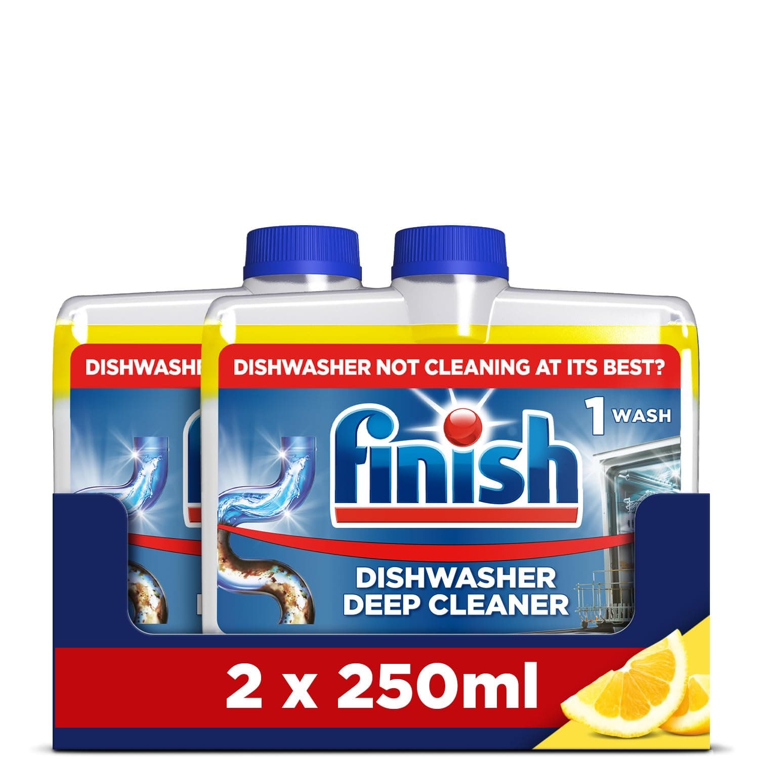 Dishwasher Cleaner, Lemon Scent, 500ml (250ml x 2 pck), Removes Grease, Limescale and Dissolves Clogs, Fights Odour for a Cleaner Hygienic Dishwasher Machine