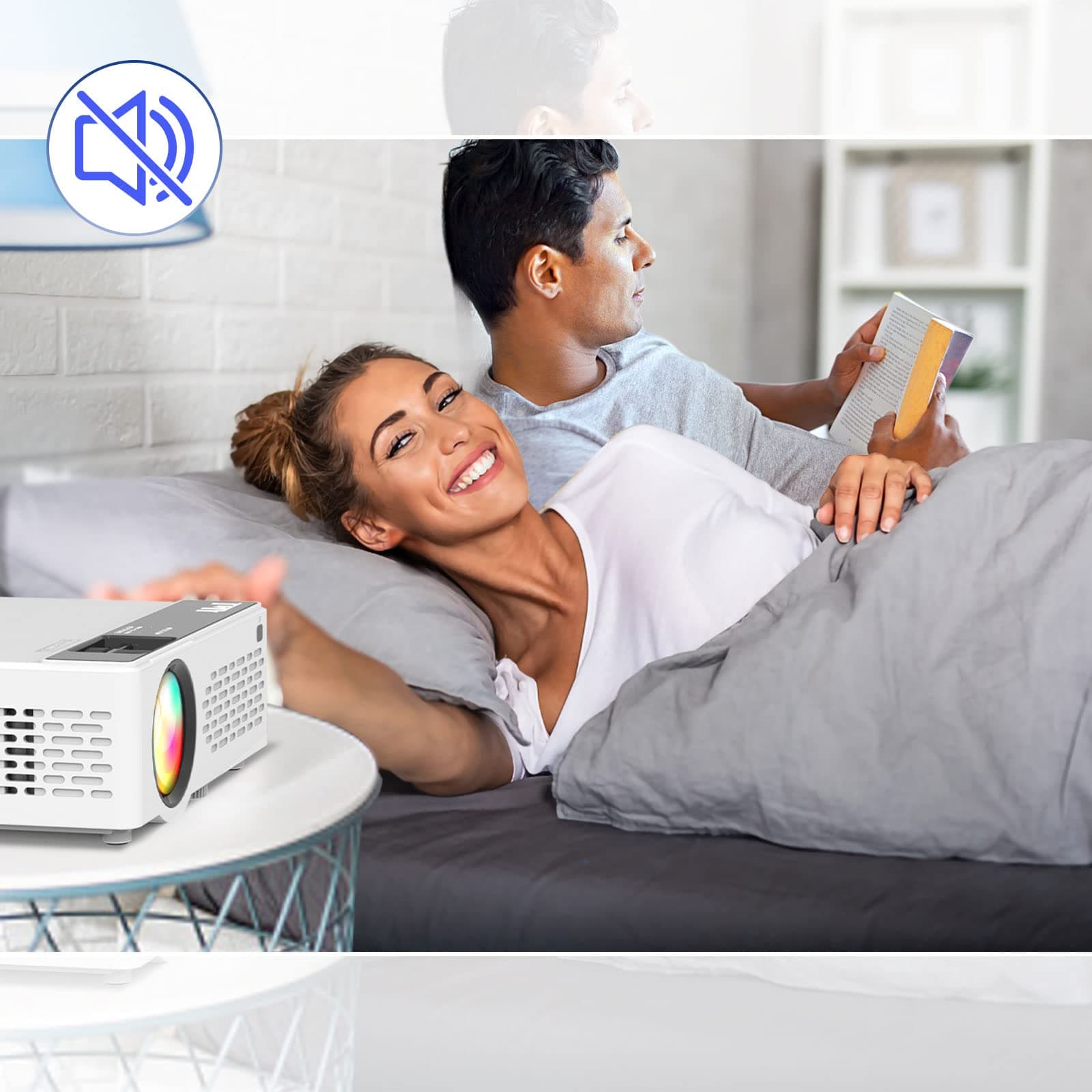 Mini Projector, 1080P Full HD Supported Mini Projector, Portable Home Movie Theater Projector Compatible with TV Stick Smartphone & Tablet PC HDMI USB AV TF