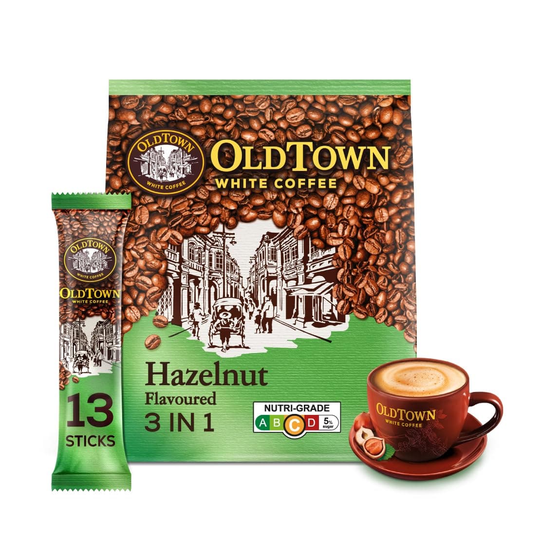 Old Town White Coffee 3 in 1 Hazelnut 15 Sachets Net WT 600g