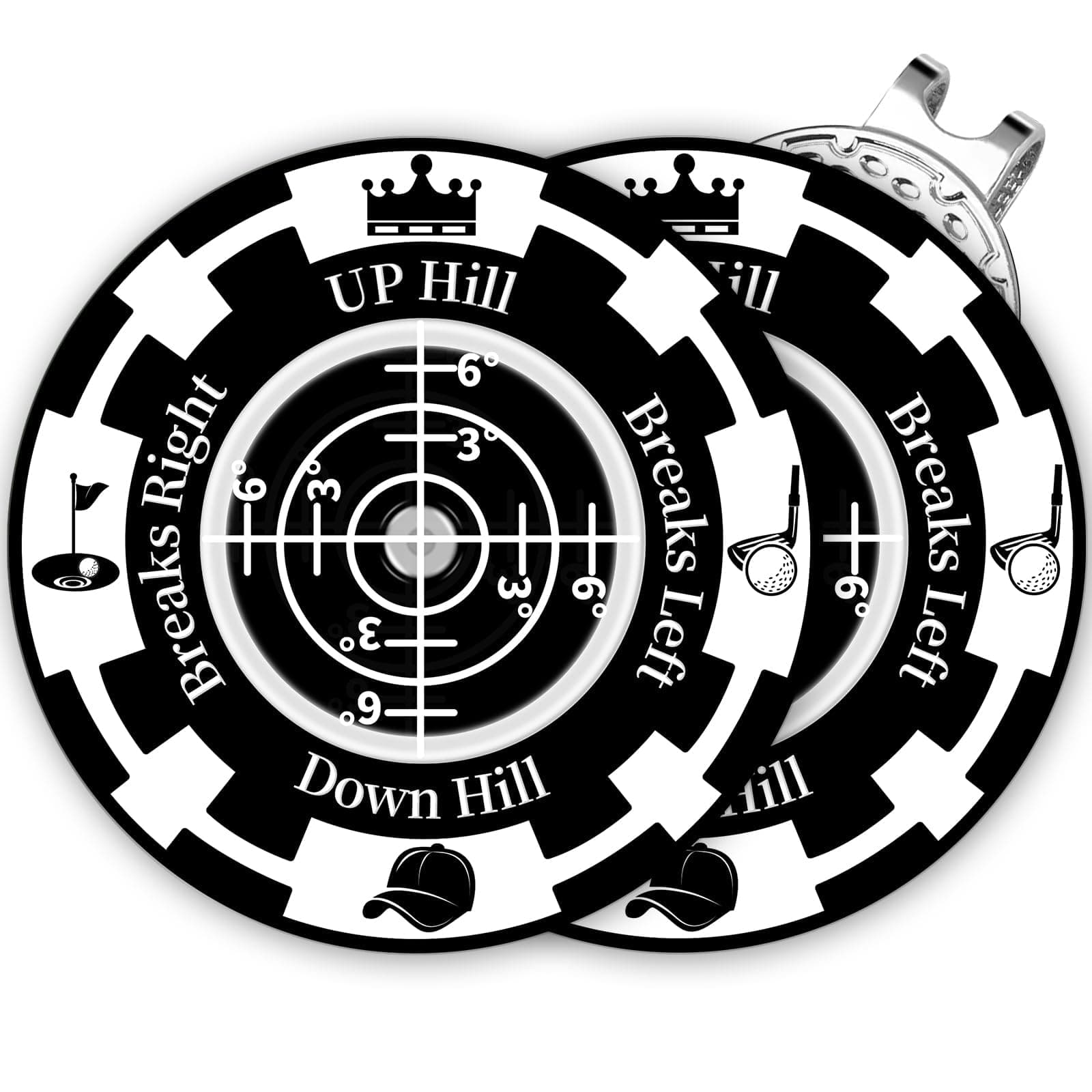 Golf Green Reader, 2 Pack Golf Ball Marker Hat Clip with High Precision Horizontal Bubble, Putting Training Aid Golf Accessories Tool Gift for Men Women