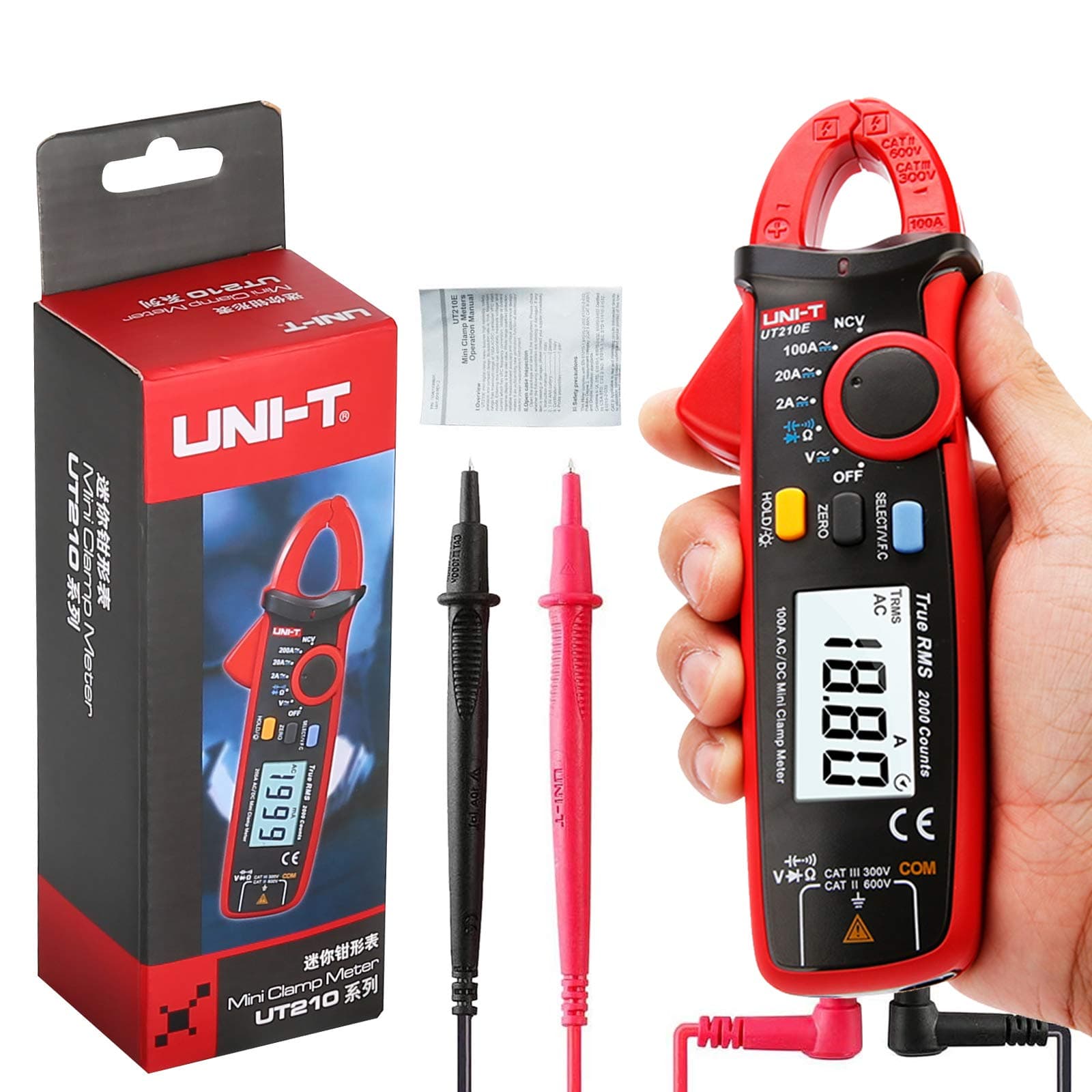 UNI-T Ut210E Mini Digital Clamp Meter 100A Ac Dc Current Voltage True Rms Pliers Ammeter Resistance, Capacitance, Multimeter Diode Tester