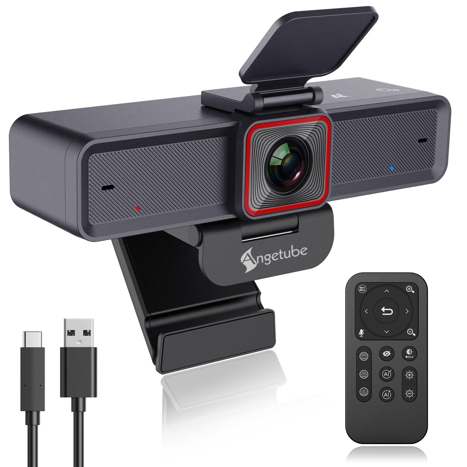 4K AI Webcam: AI-Tracking Web Camera Dual AI Noise-Cancelling Microphones - HDR-Enabled, USB 3.0, Remote Control, Sony_Sensor, Adjutable Field of View, Work with Teams, Zoom, Webex