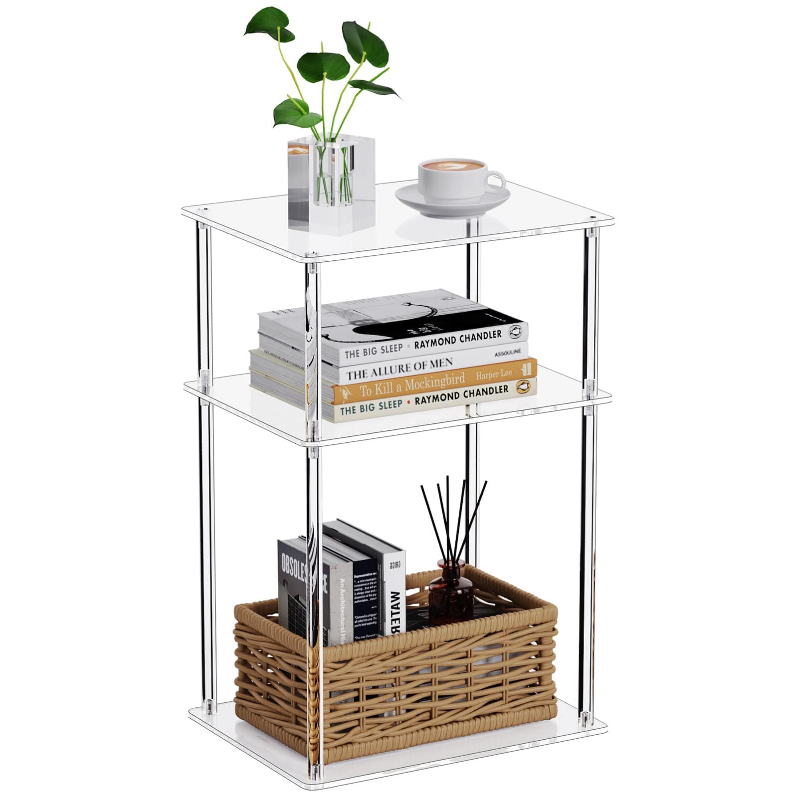 Clear Acrylic Side Table, 3-Tier End Table for Living Room, Small Bedside Tables Nightstand for Bedroom, Home Decor Accent Table, 15.7" L x 11.8" W x 23.6" H