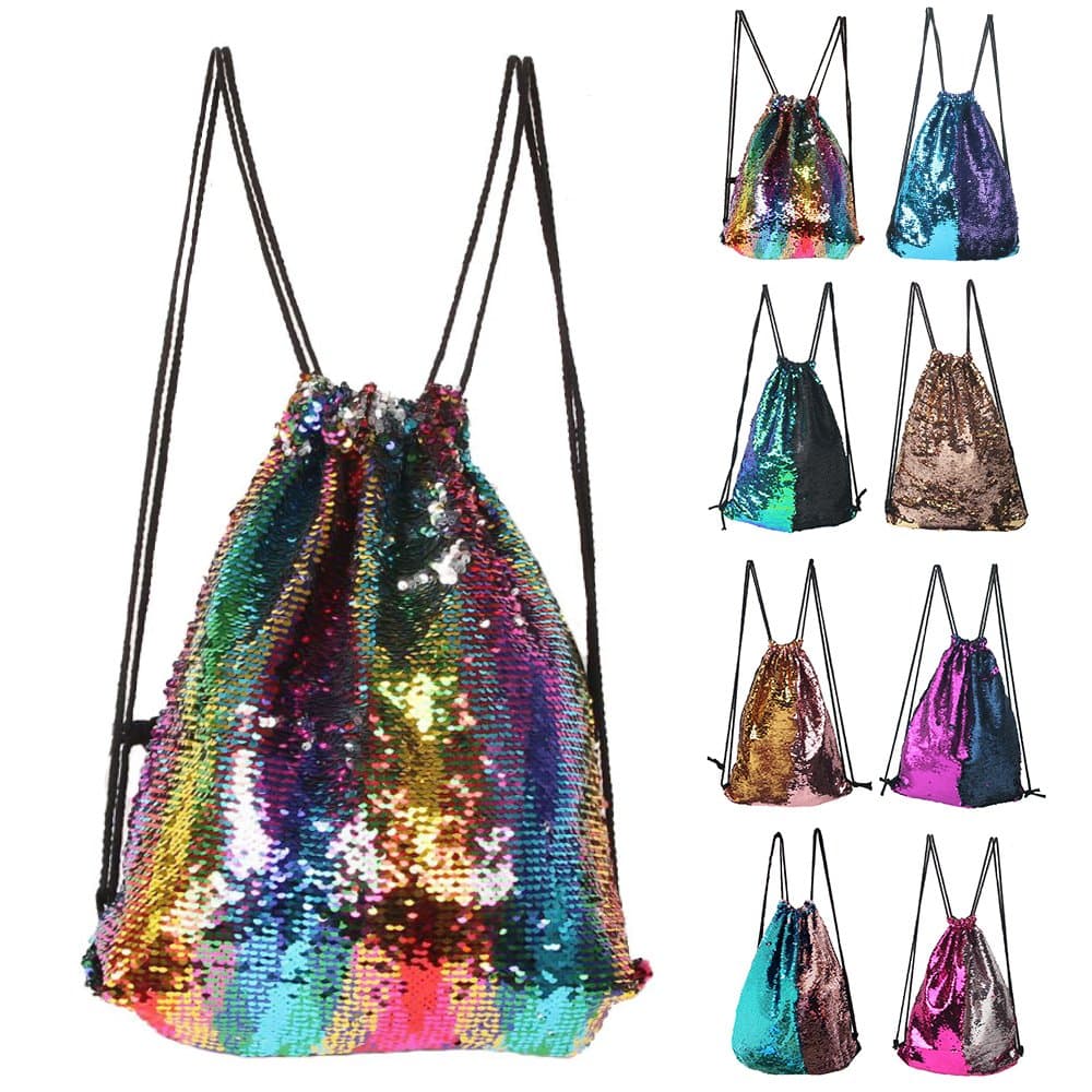 Mermaid Sequin Drawstring Backpack Glittering Outdoor Shoulder Bag, Magic Reversible Glitter Drawstring Backpack, Fashion Bling Shining Bag, Sports Backpack Bag (colorful)