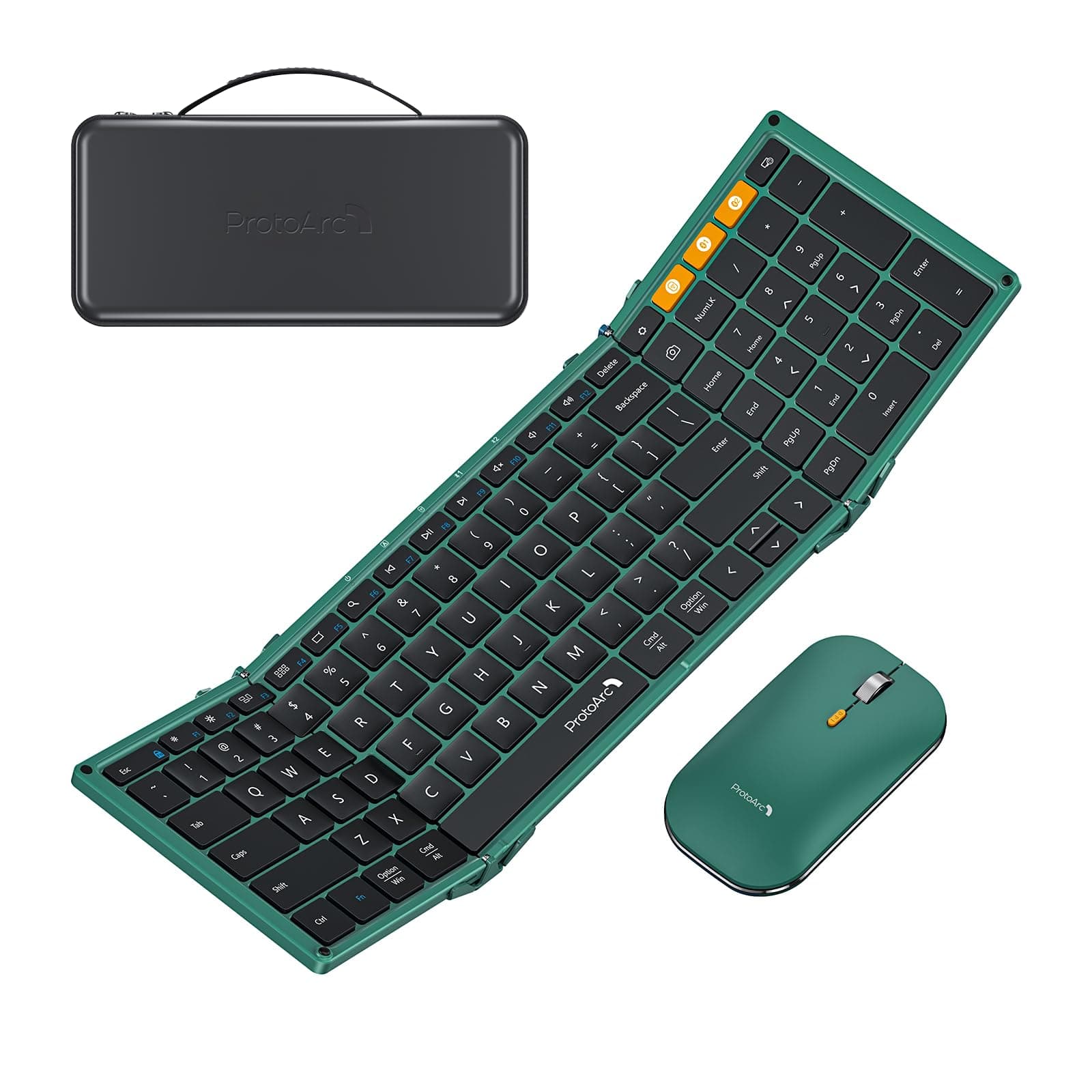 ProtoArc Foldable Keyboard and Mouse, XKM01 True Full-Size Folding Wireless Keyboard Mouse Combo for Business Travel, a Portable Office Suite On-The-Go, Compatible with Laptop iPad Tablet - Green