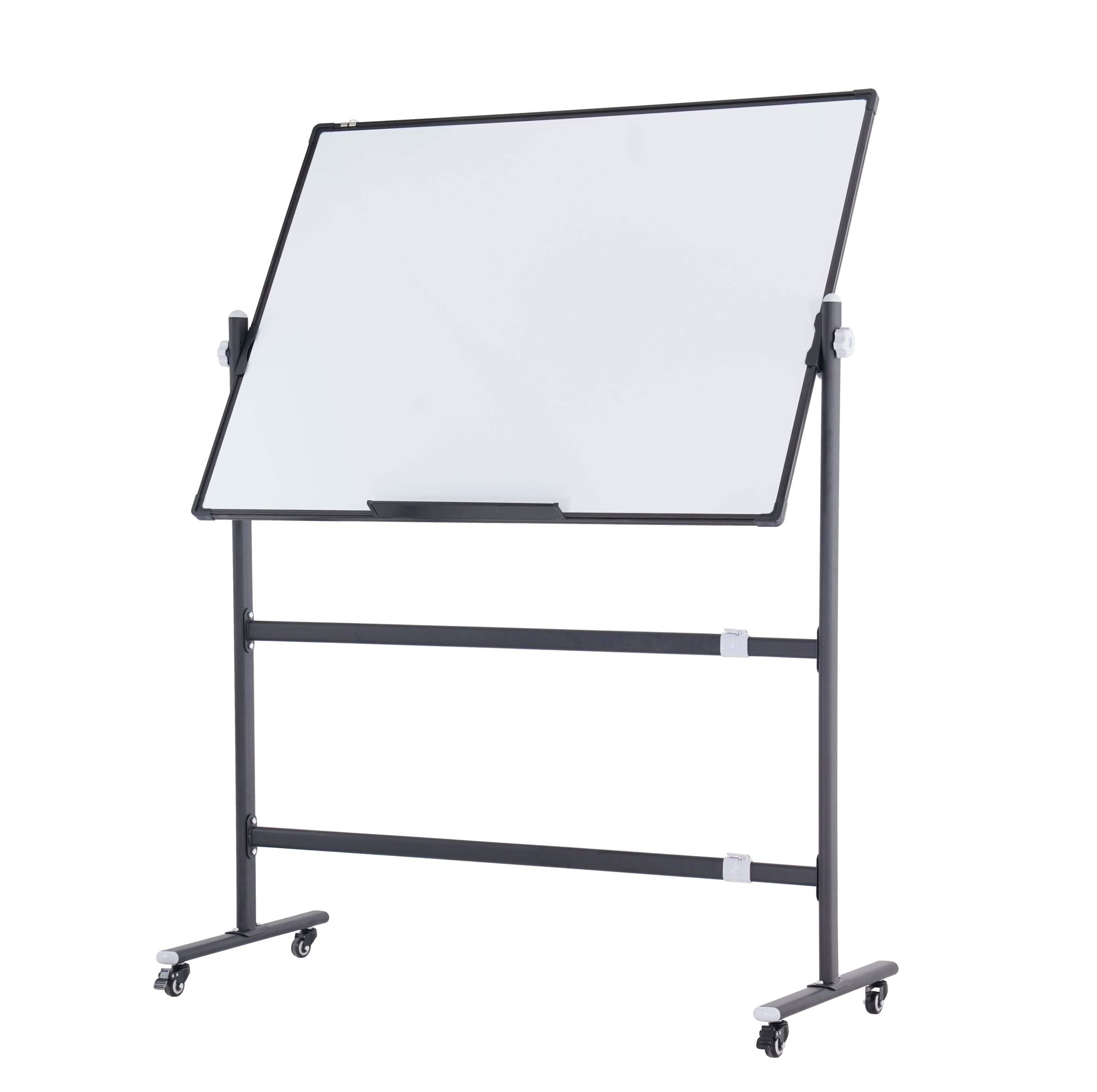 Reversible Mobile Whiteboard Large 48x36 in Height Adjustable Rolling Stand, Movable Double Sided Dry Erase Magnetic White Board with Black Aluminum Frame, Standing Portable Easel with Wheels