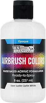 Low Luster Satin White Acrylic Airbrush Paint (8 oz) - Water-Based Opaque Colors for Canvas, Wood & Fabric