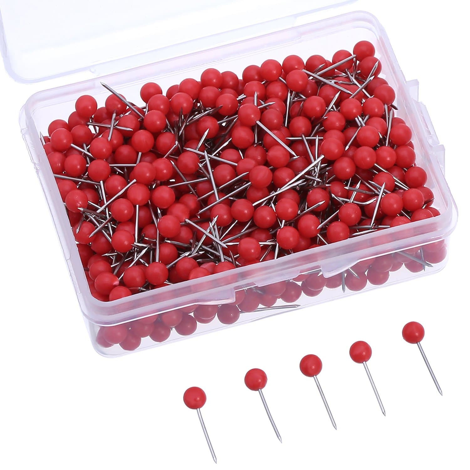 WILLBOND 500 Pack Map Push Pins Map Tacks Small Round Head Push Pins Thumb Tacks for Travel Picture Photo Bulletin Board Wall DIY Craft School Office Home(Red,1/8 Inch)