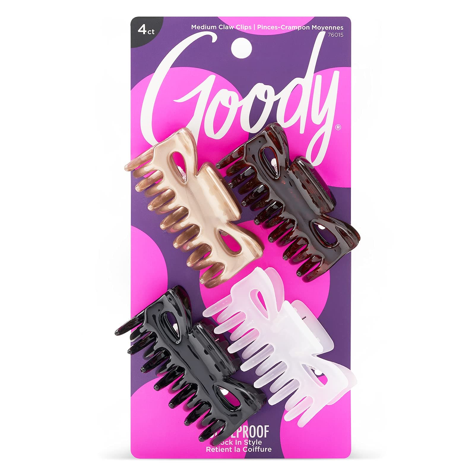 Goody SlideProof Classics Medium Claw Clips - 4 Ct, Assorted Neutrals, Hair Styling Accessories with Secure Grip, Chic Hair Accessories for Women & Men, For All Occasions, All Hair Types
