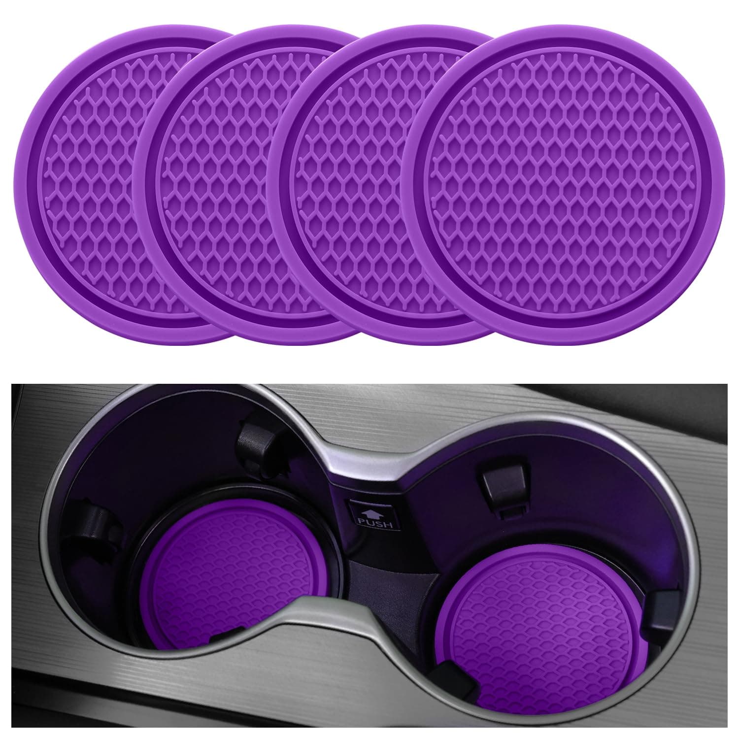 SINGARO Car Cup Coaster, 4PCS Universal Non-Slip Cup Holders Embedded in Ornaments Coaster, Car Interior Accessories, Purple